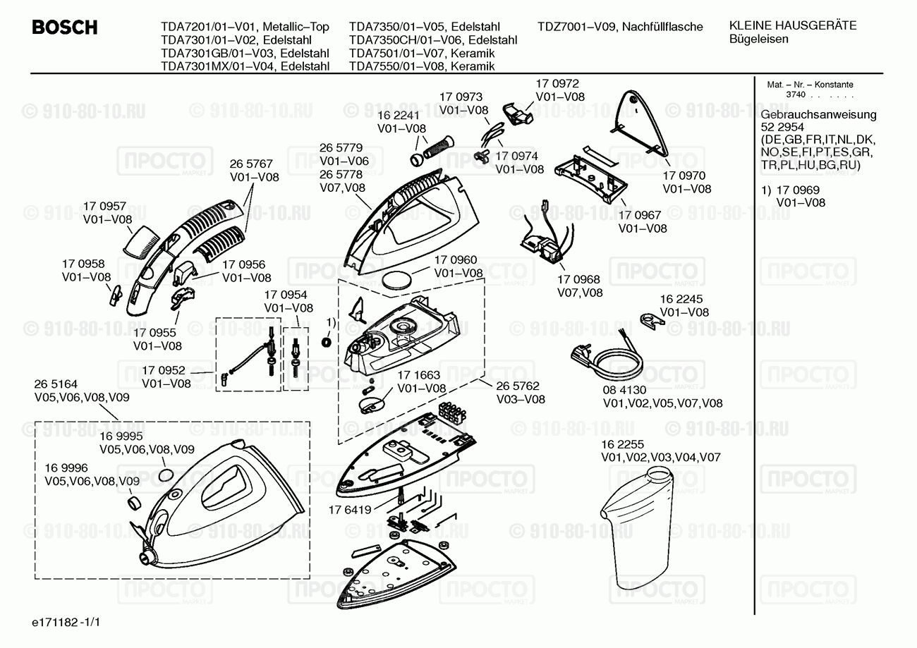 Утюг Bosch TDA7201/01 - взрыв-схема