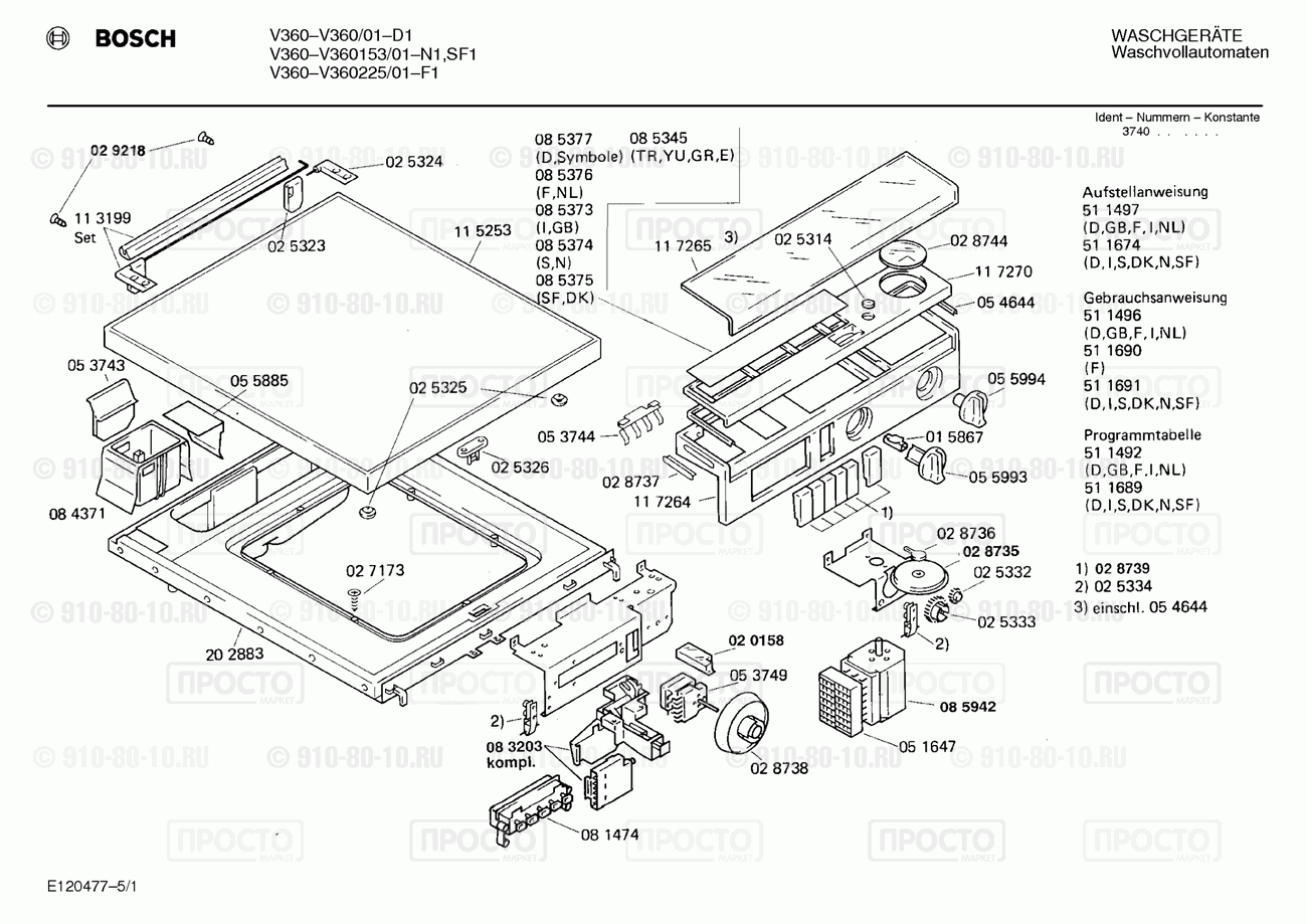 Стиральная машина Bosch V360/01 - взрыв-схема