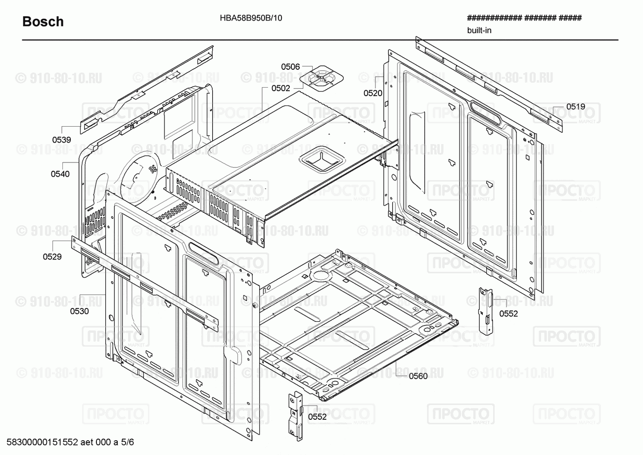 Духовой шкаф Bosch HBA58B950B/10 - взрыв-схема