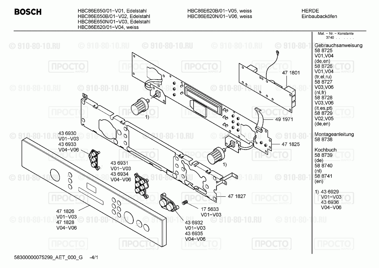 Духовой шкаф Bosch HBC86E620/01 - взрыв-схема