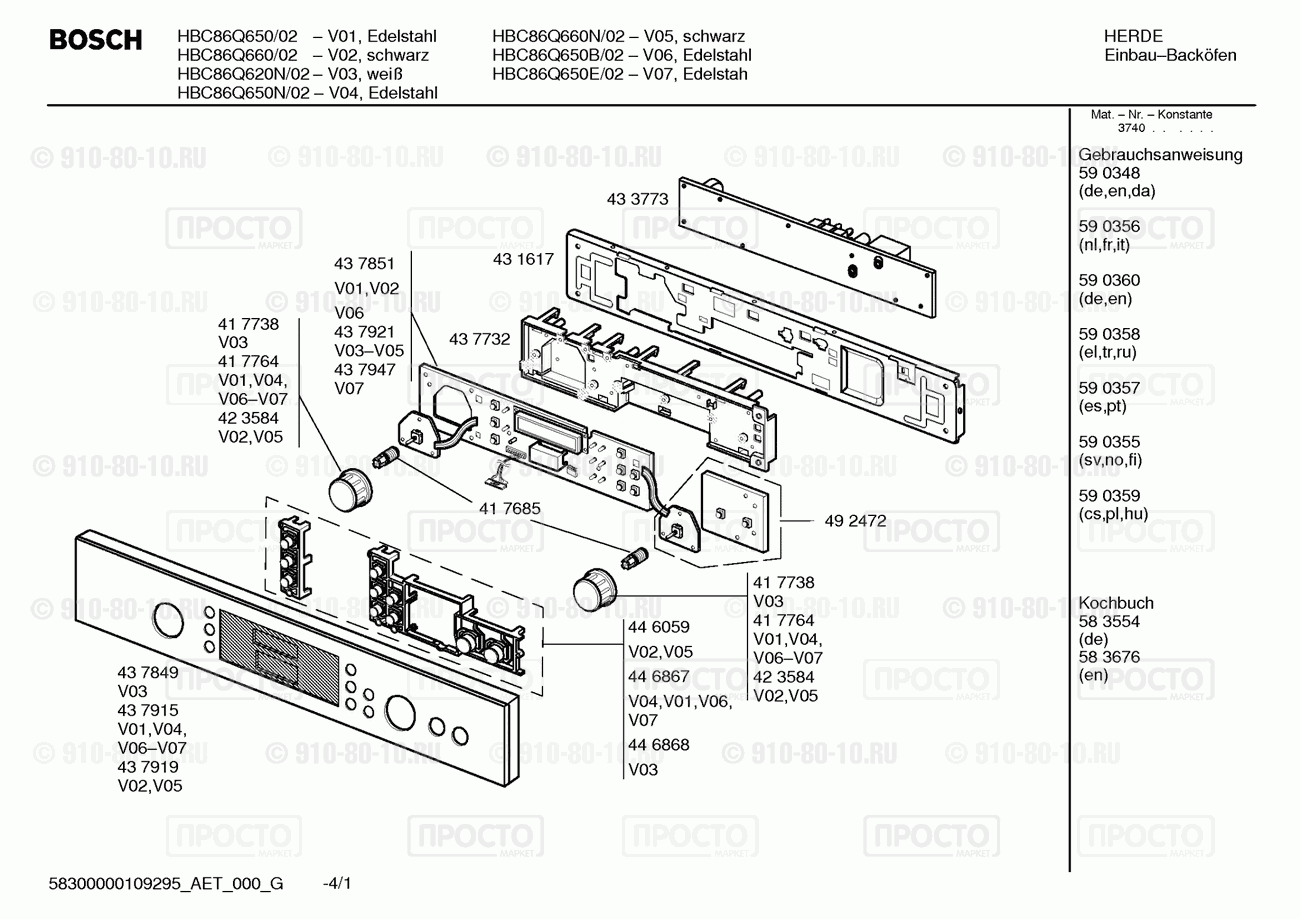 Духовой шкаф Bosch HBC86Q650/02 - взрыв-схема