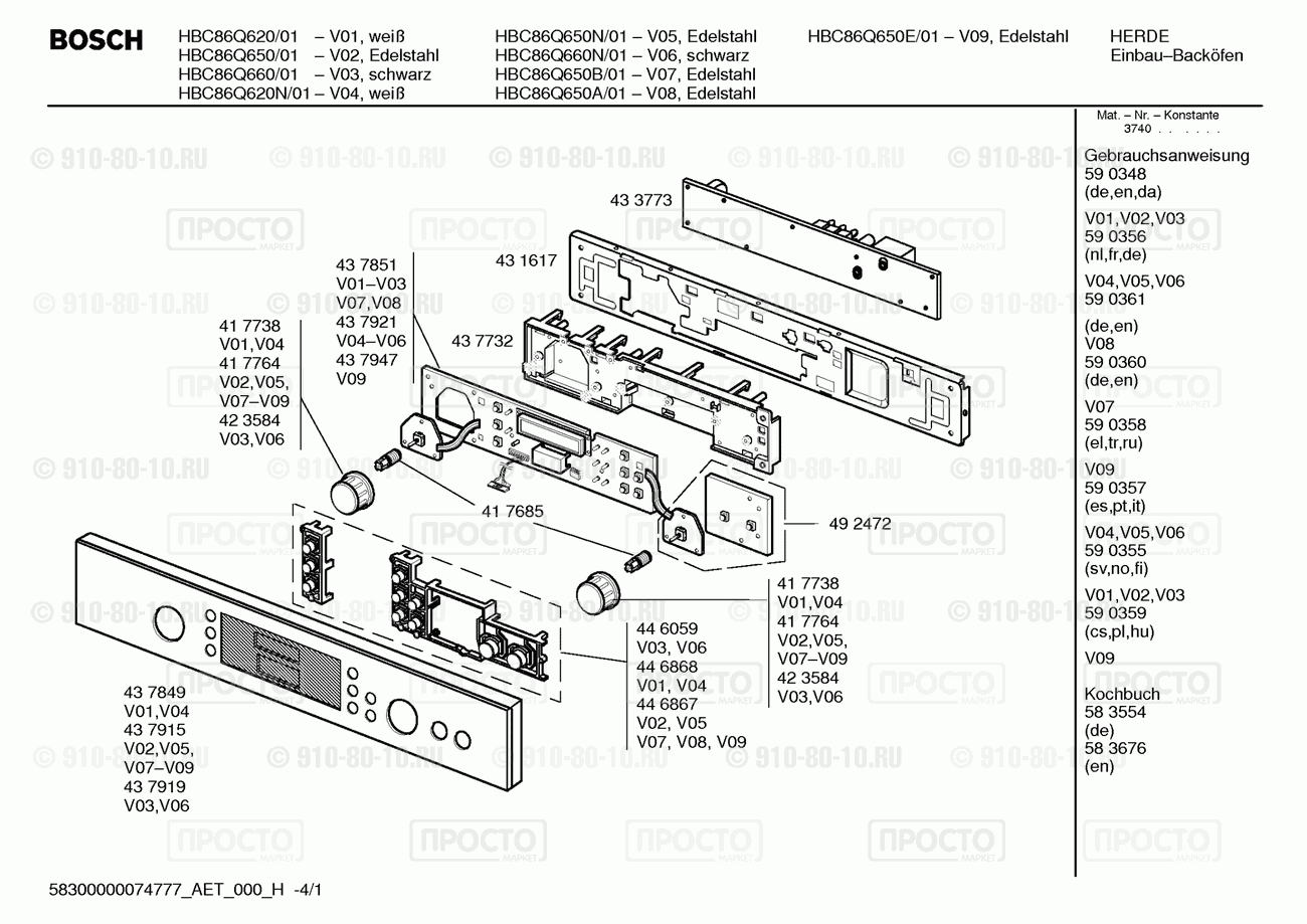 Духовой шкаф Bosch HBC86Q650A/01 - взрыв-схема
