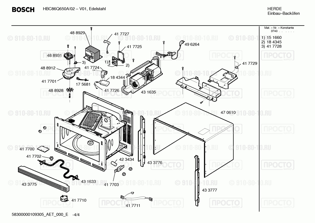 Духовой шкаф Bosch HBC86Q650A/02 - взрыв-схема