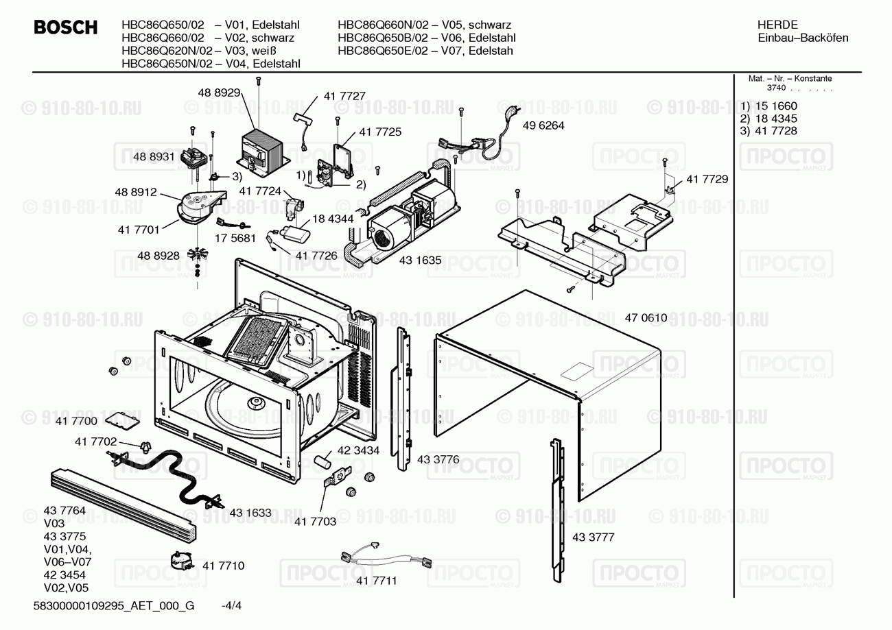 Духовой шкаф Bosch HBC86Q650E/02 - взрыв-схема