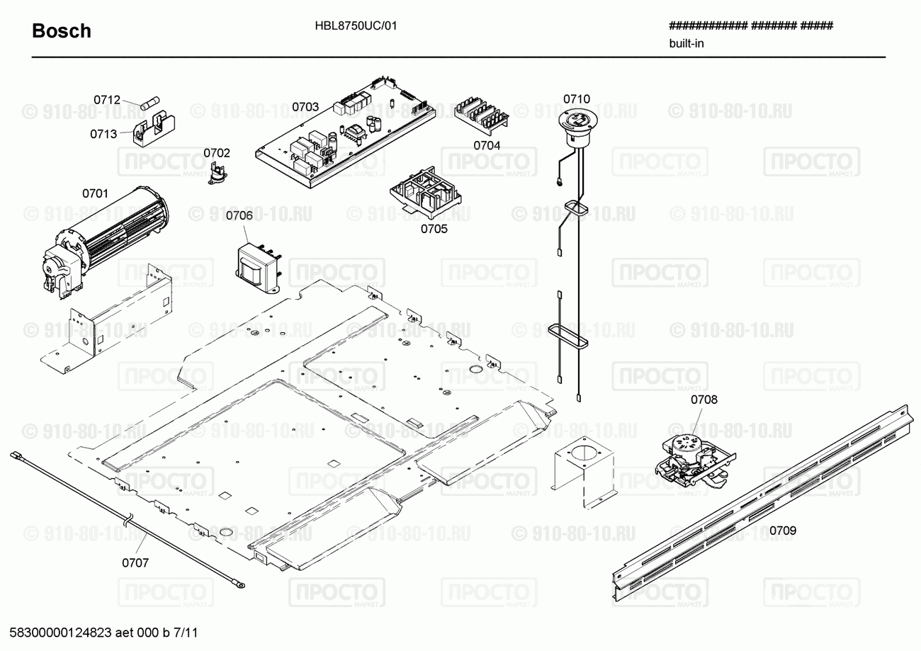 Духовой шкаф Bosch HBL8750UC/01 - взрыв-схема