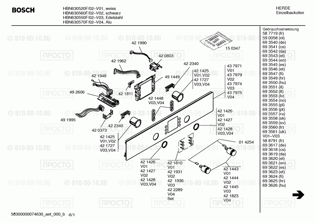 Духовой шкаф Bosch HBN630550F/02 - взрыв-схема