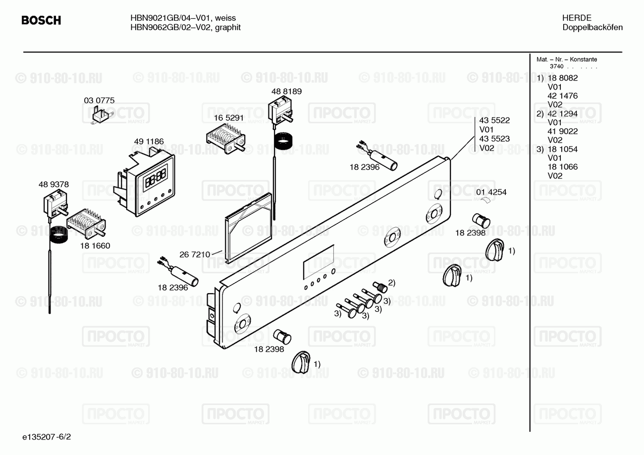 Духовой шкаф Bosch HBN9062GB/02 - взрыв-схема