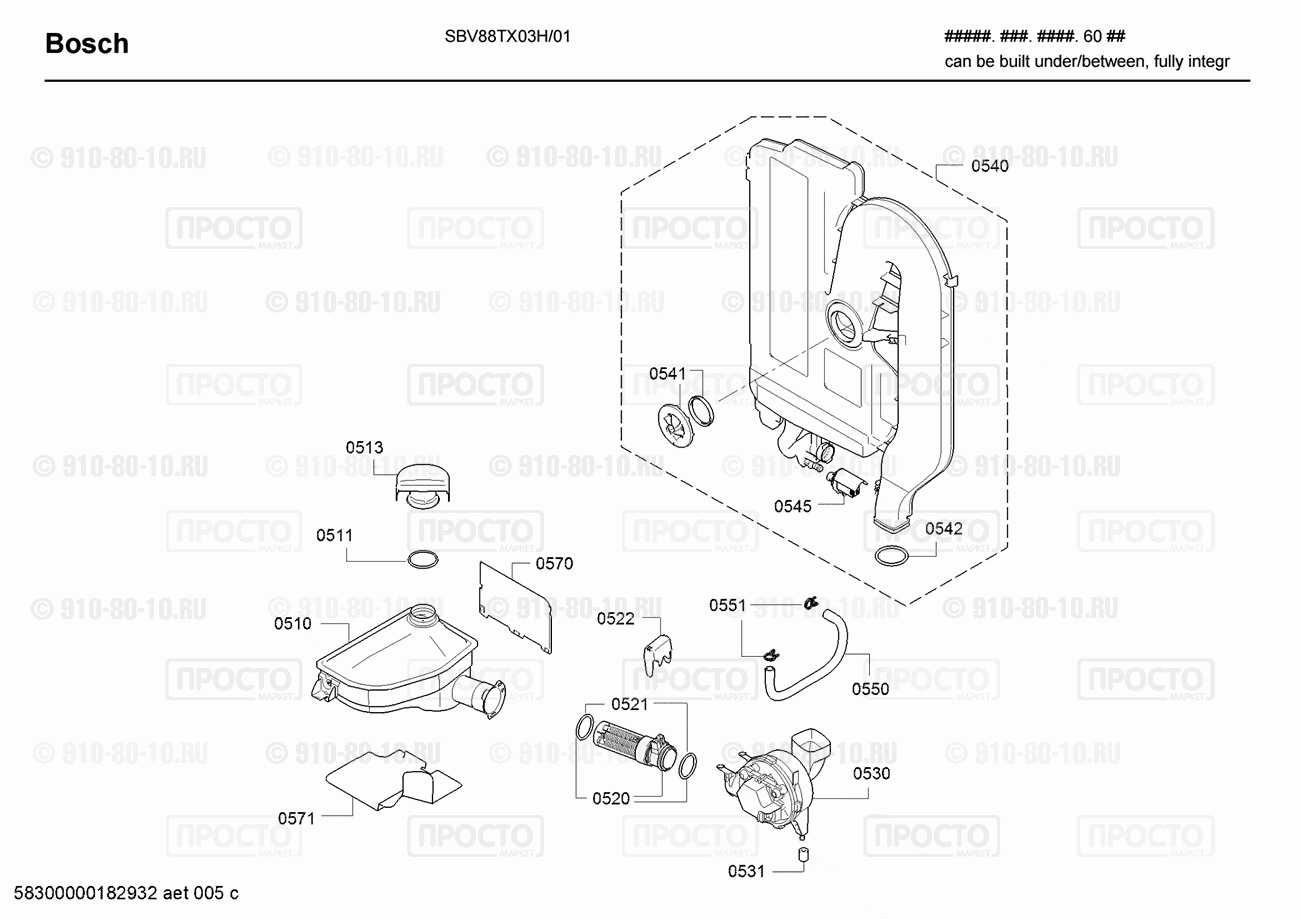Посудомоечная машина Bosch SBV88TX03H/01 - взрыв-схема