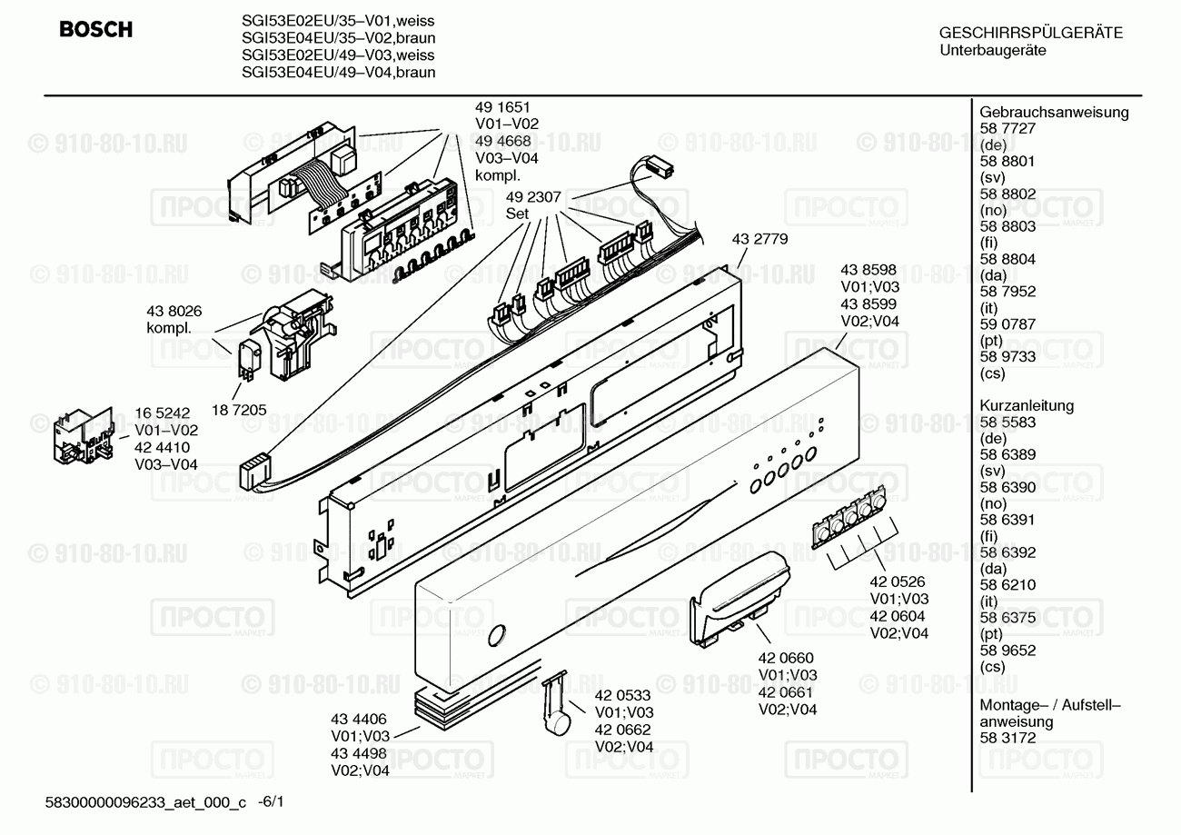 Посудомоечная машина Bosch SGI53E02EU/35 - взрыв-схема