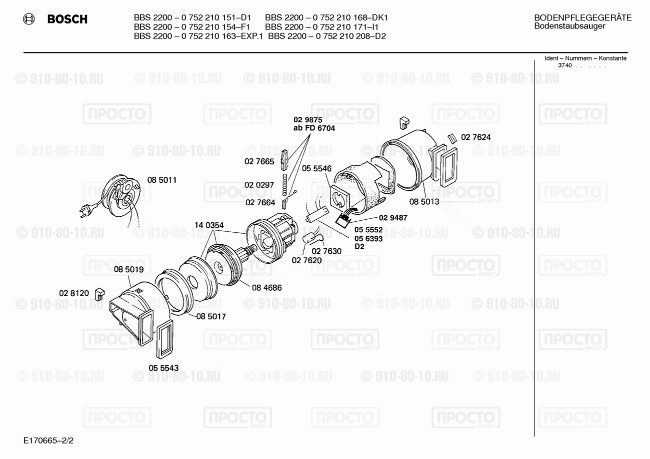 Пылесос Bosch 0752210151(00) - взрыв-схема