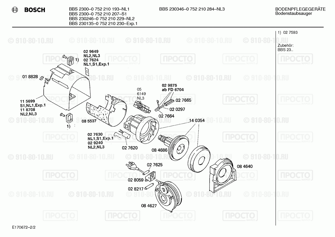 Пылесос Bosch 0752210193(00) - взрыв-схема