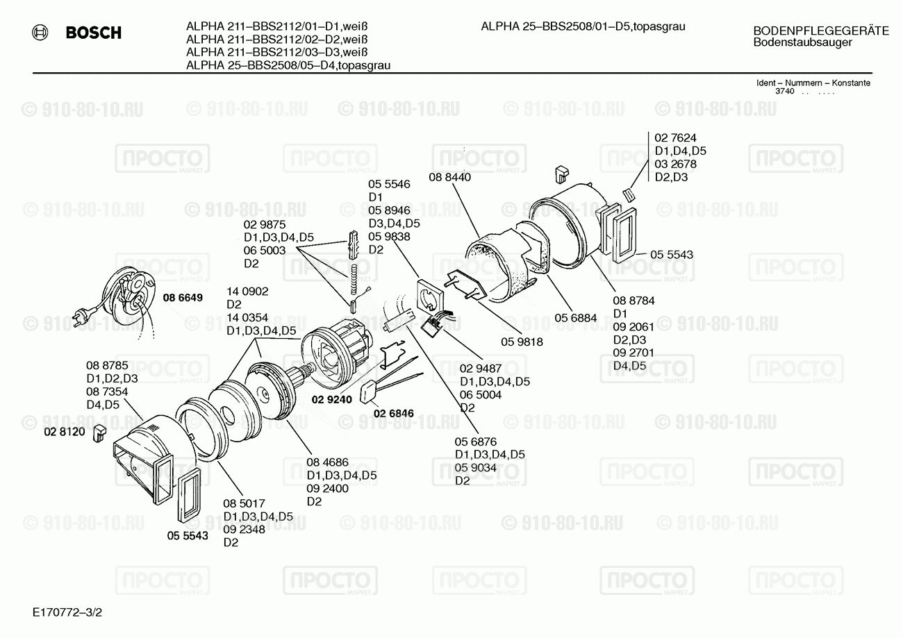 Пылесос Bosch BBS2112/01 - взрыв-схема