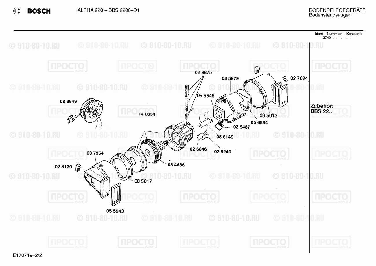 Пылесос Bosch BBS2206(00) - взрыв-схема