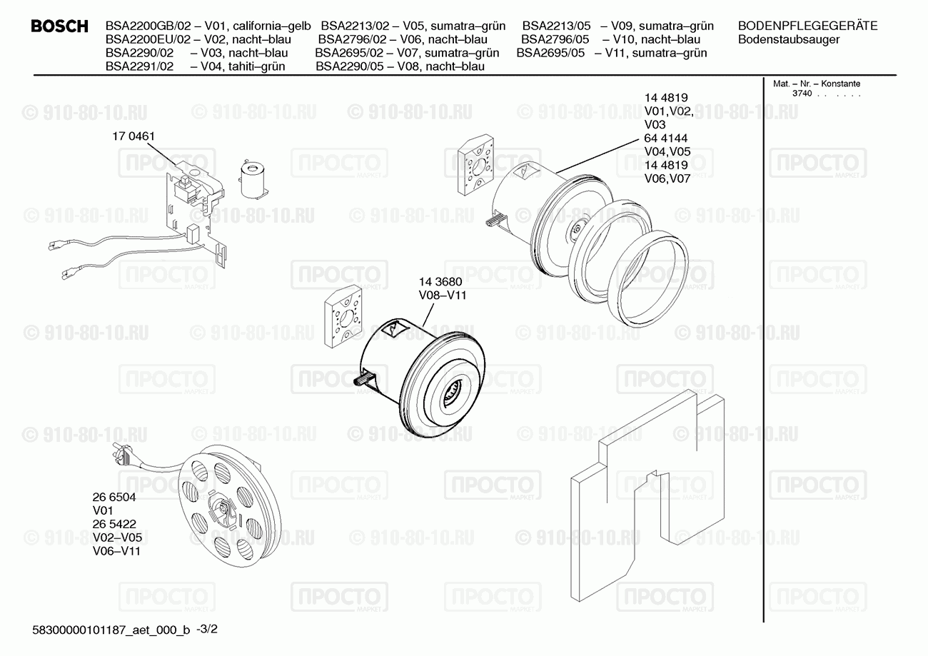 Пылесос Bosch BSA2200EU/02 - взрыв-схема