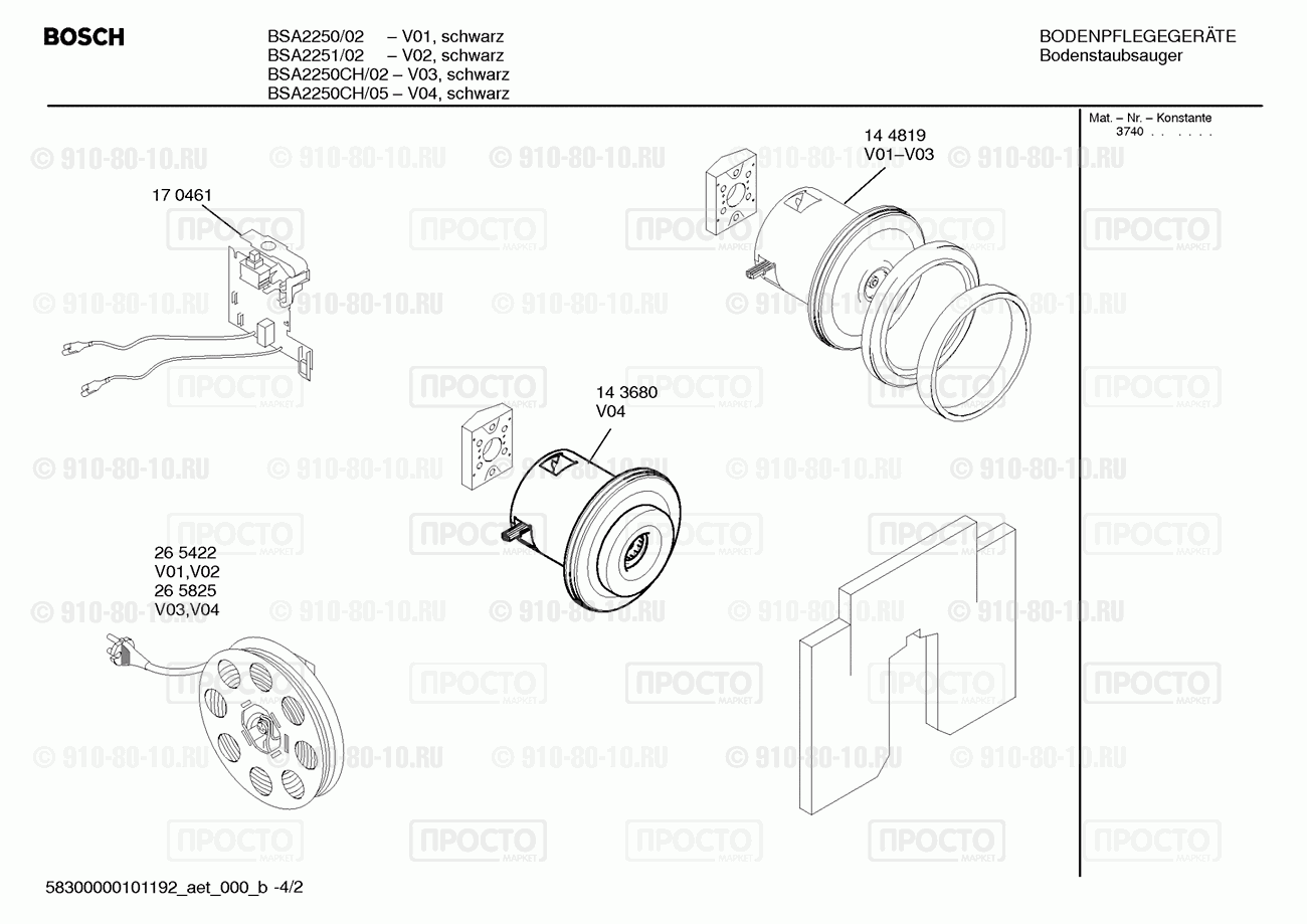 Пылесос Bosch BSA2250/02 - взрыв-схема