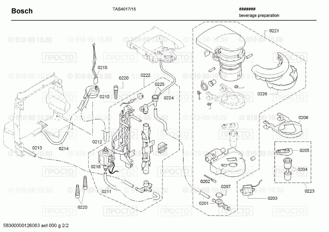 Кофемашина кофеварка Bosch TAS4017/15 - взрыв-схема
