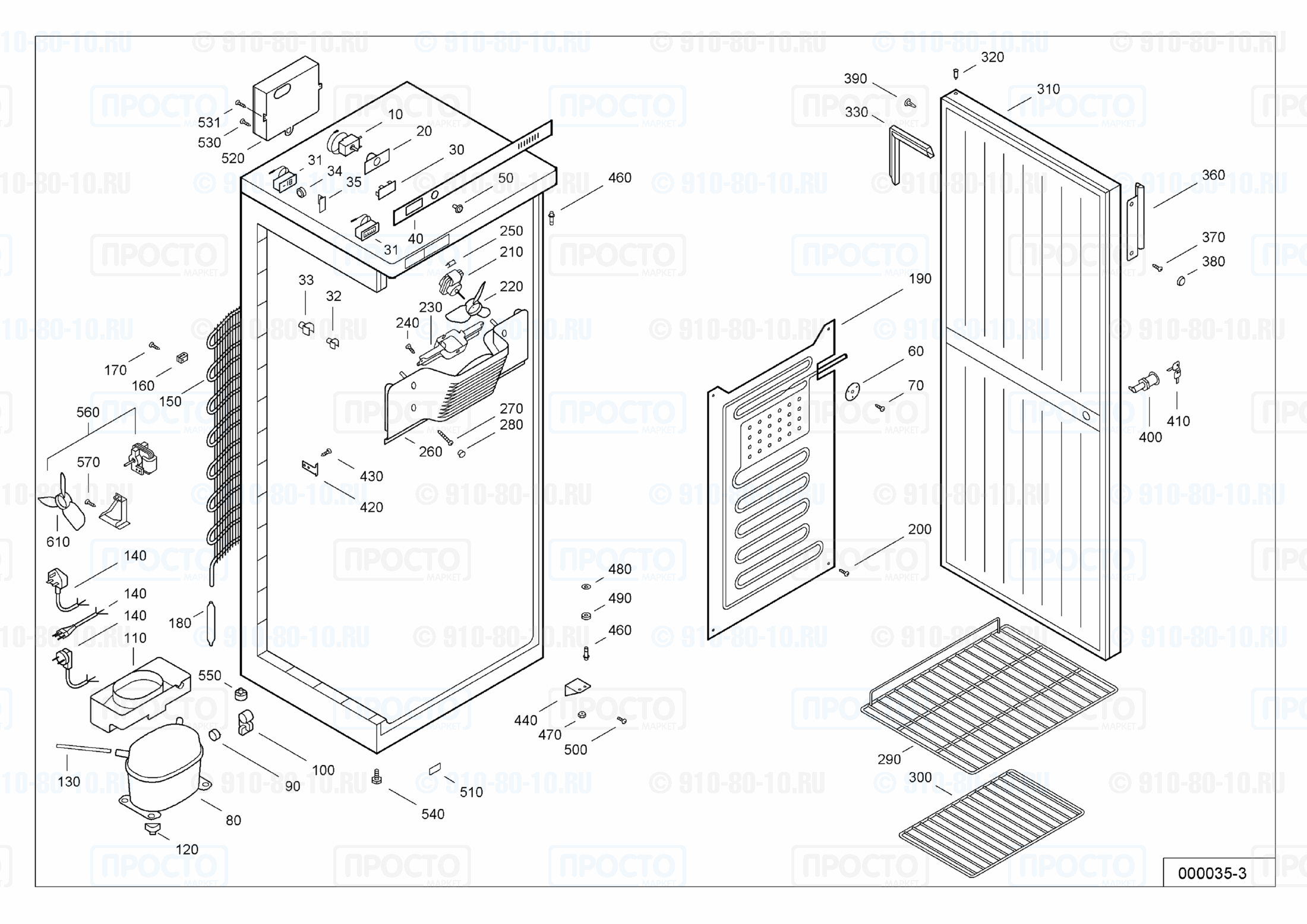 Взрыв-схема запчастей холодильника Liebherr UKS 3600-11C
