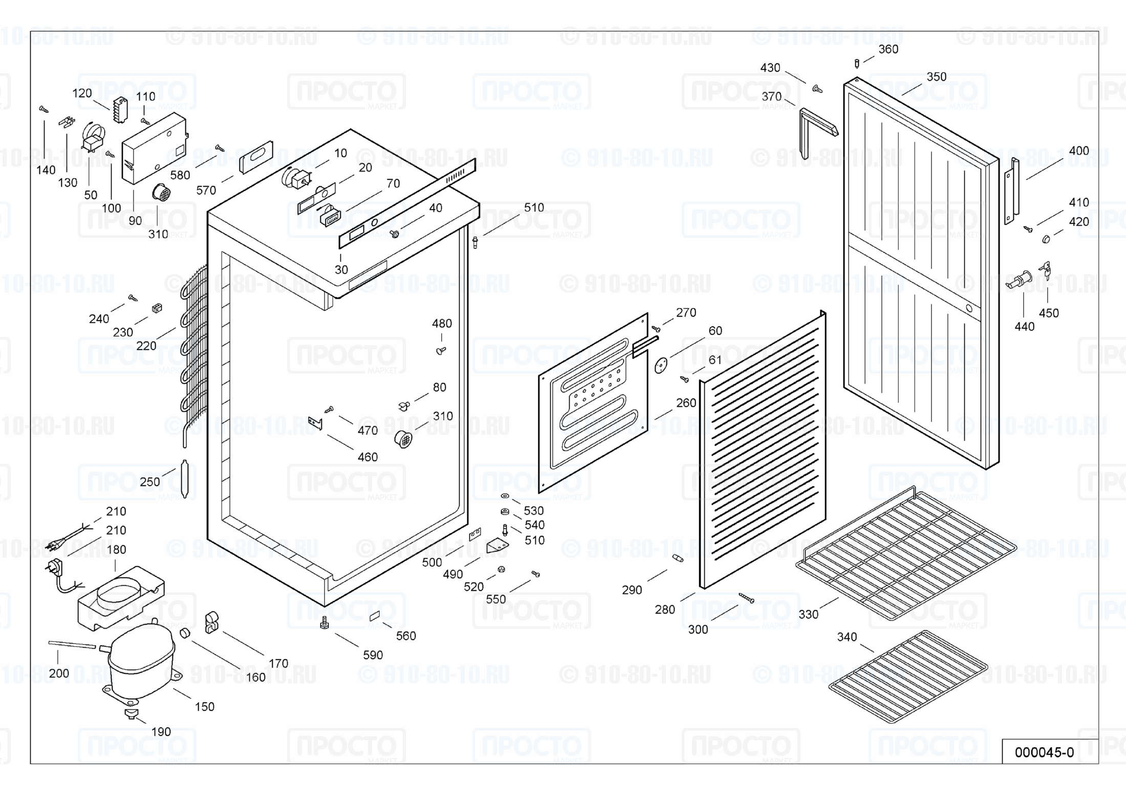 Взрыв-схема запчастей холодильника Liebherr WKSw 2400-10D