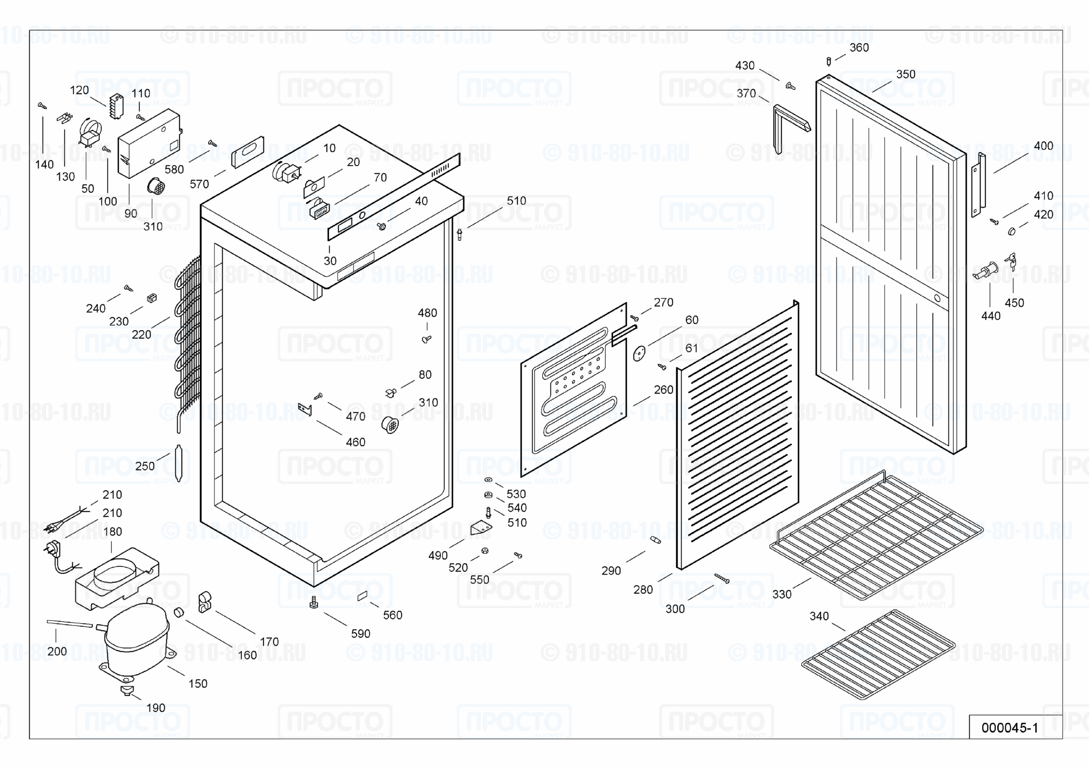 Взрыв-схема запчастей холодильника Liebherr WKSw 2400-10F