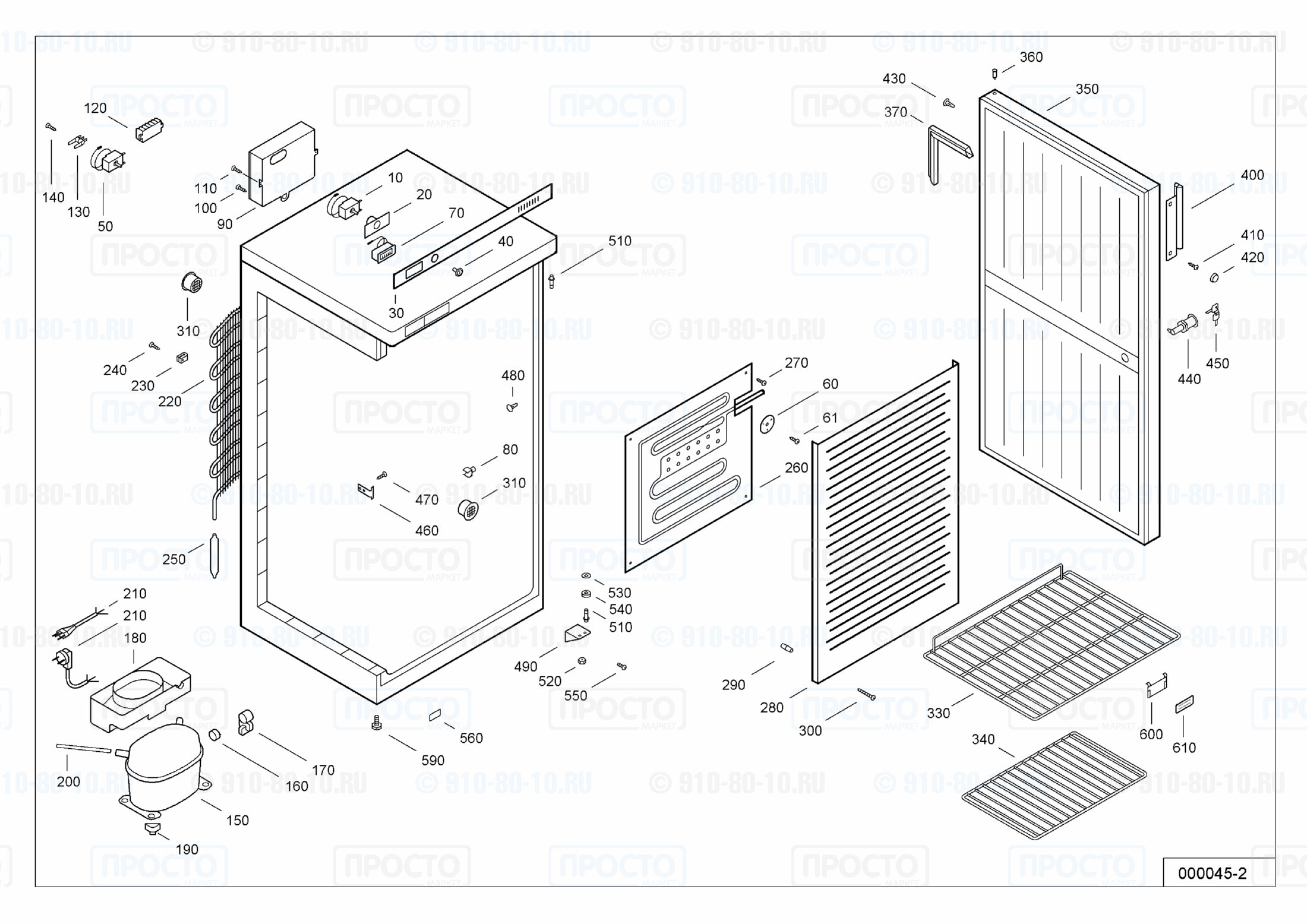 Взрыв-схема запчастей холодильника Liebherr WKSw 2400-10H
