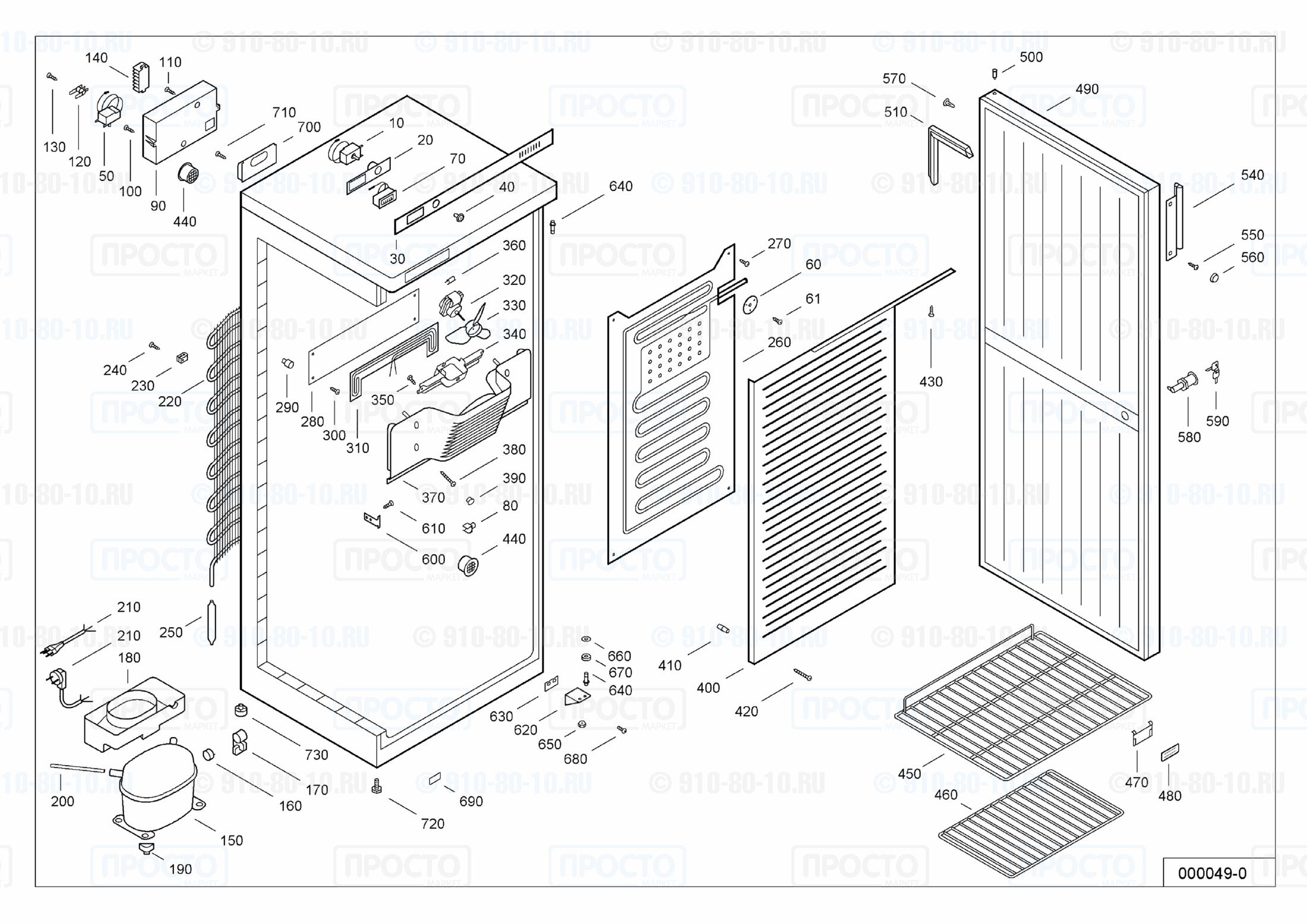 Взрыв-схема запчастей холодильника Liebherr WKSw 3200-10B