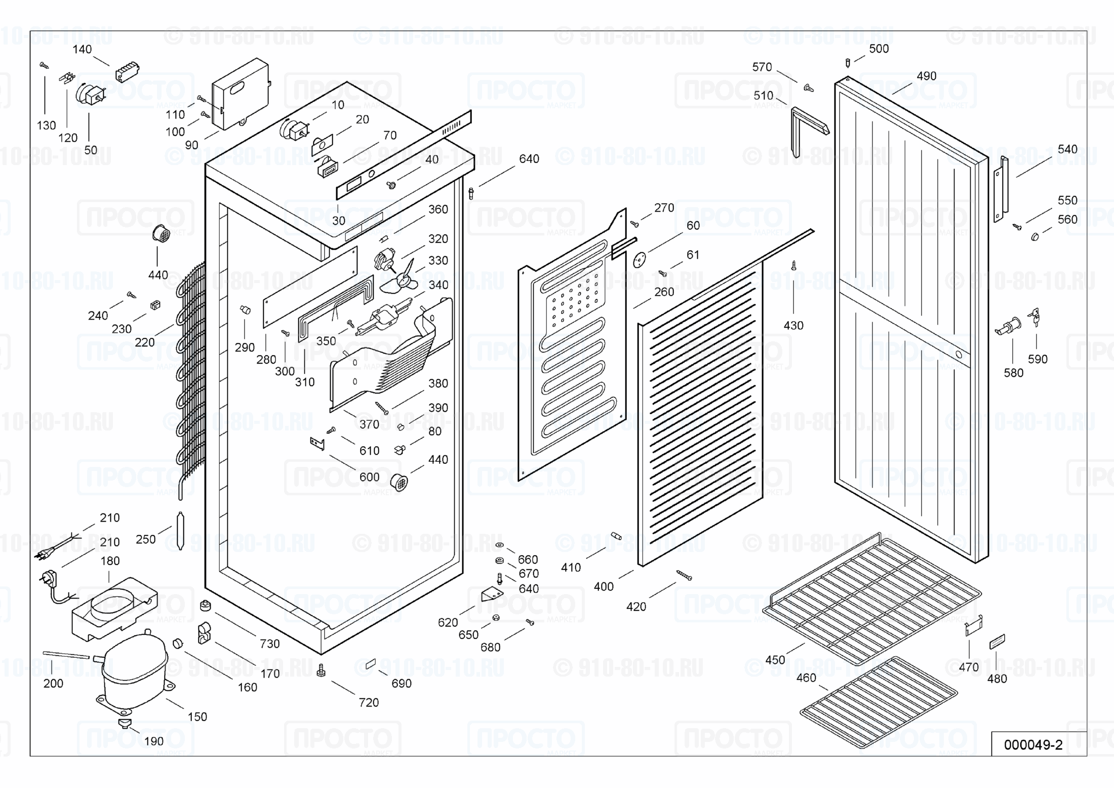 Взрыв-схема запчастей холодильника Liebherr WKSw 3200-10F