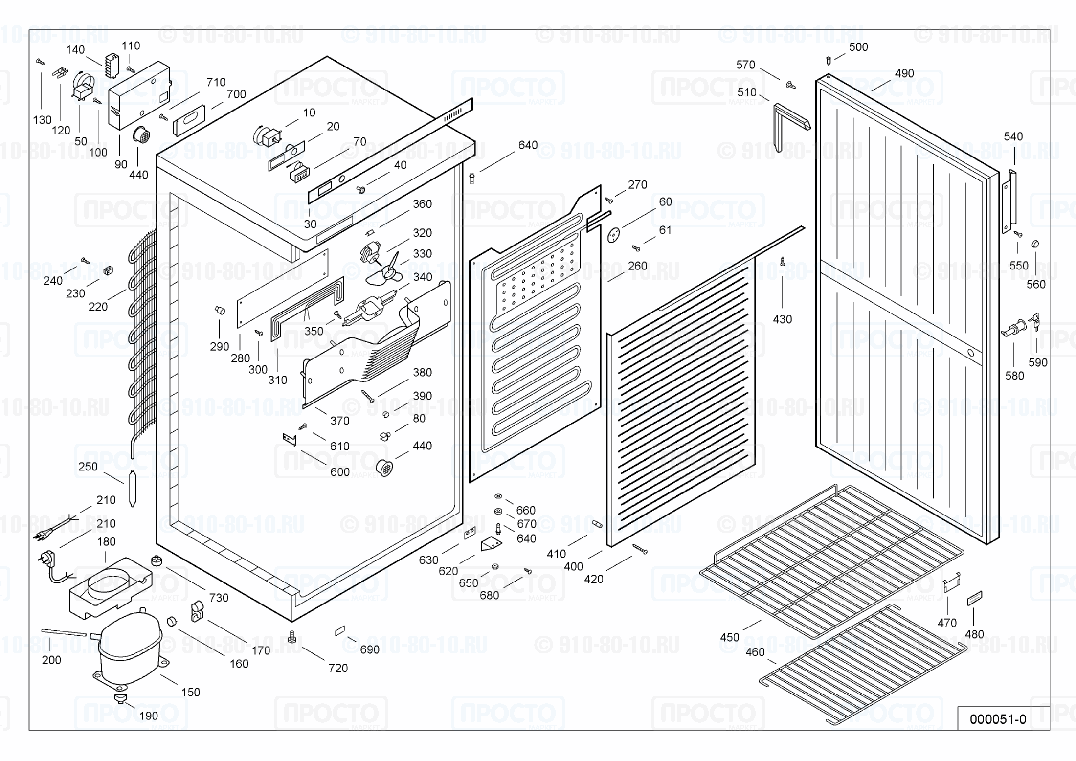 Взрыв-схема запчастей холодильника Liebherr WKSw 4700-10D