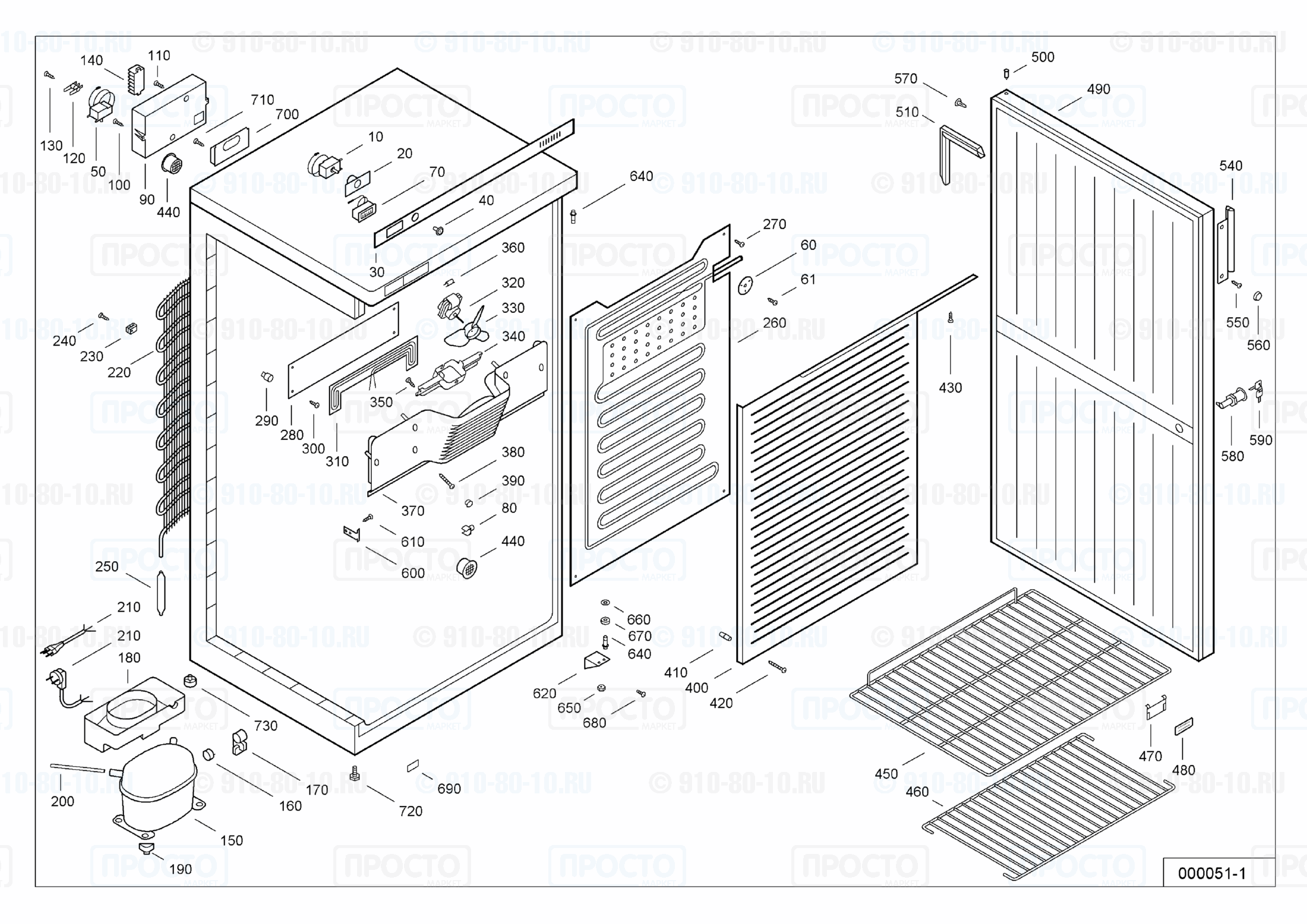 Взрыв-схема запчастей холодильника Liebherr WKSw 4700-10F