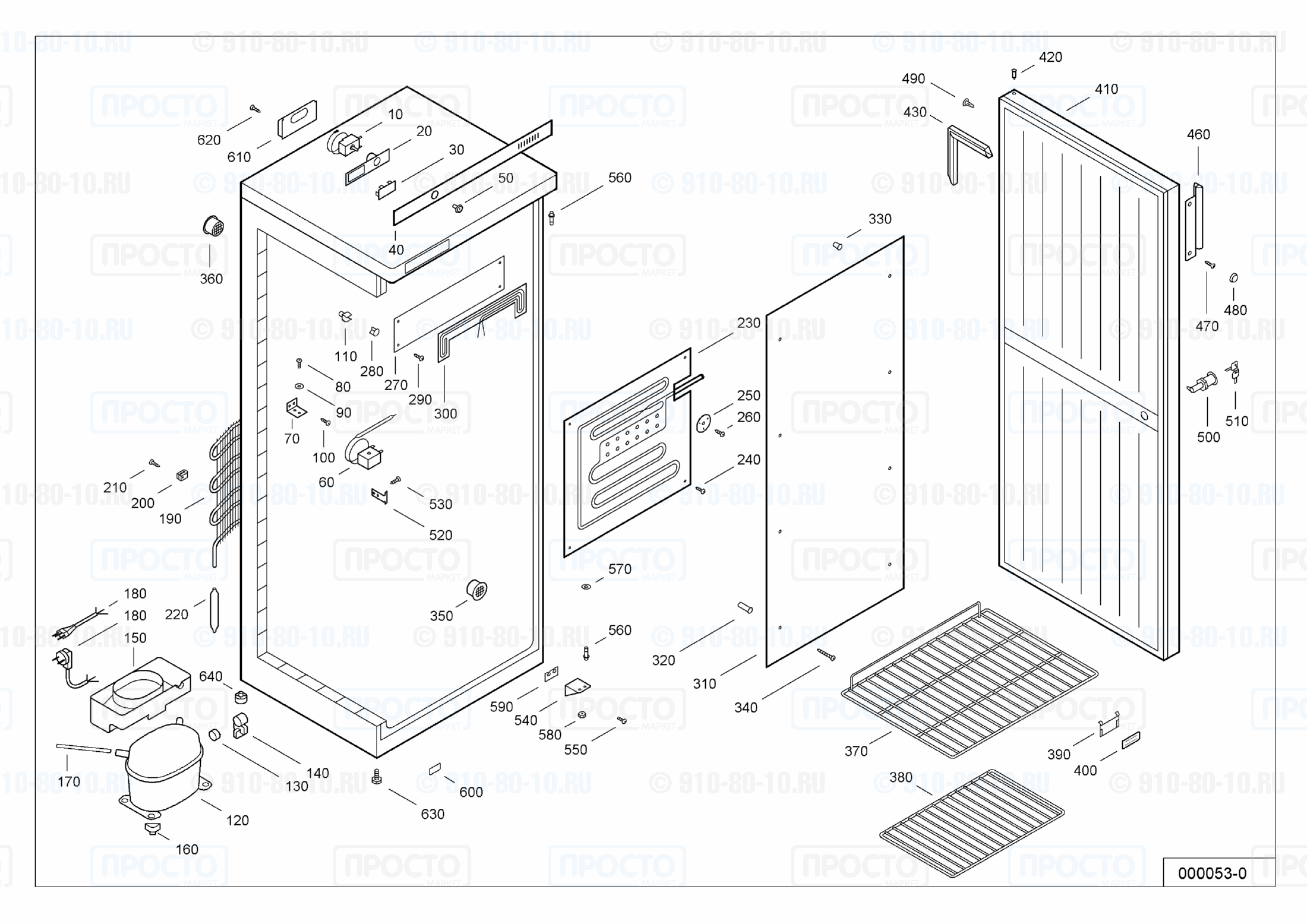 Взрыв-схема запчастей холодильника Liebherr WTSw 3200-10B
