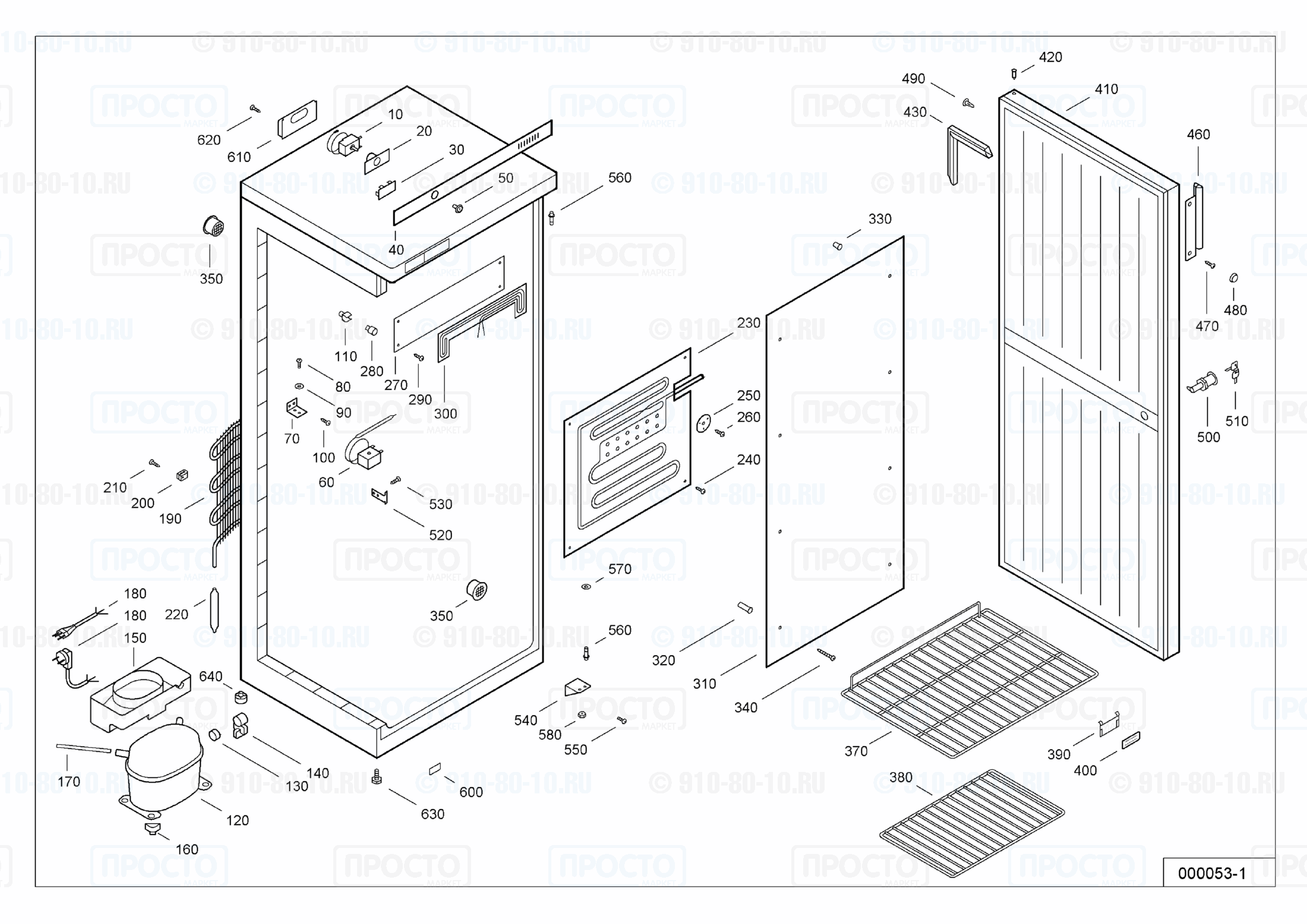 Взрыв-схема запчастей холодильника Liebherr WTSr 3200-10A