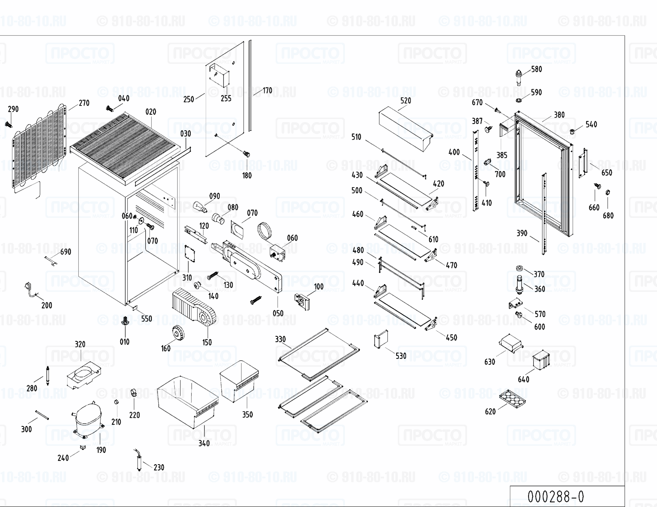 Взрыв-схема запчастей холодильника Liebherr KT 1480-10