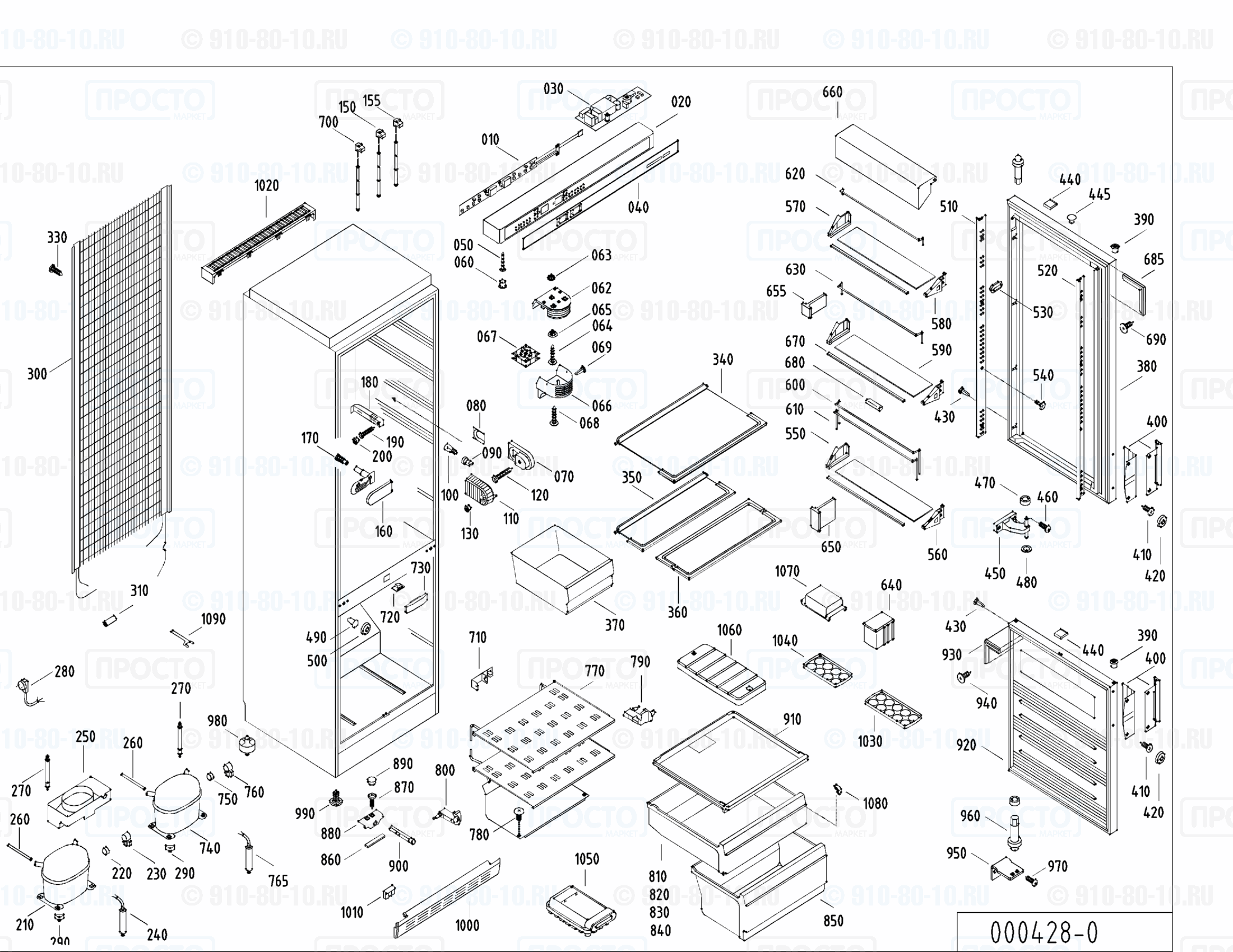 Взрыв-схема запчастей холодильника Liebherr KGK 4055-22C