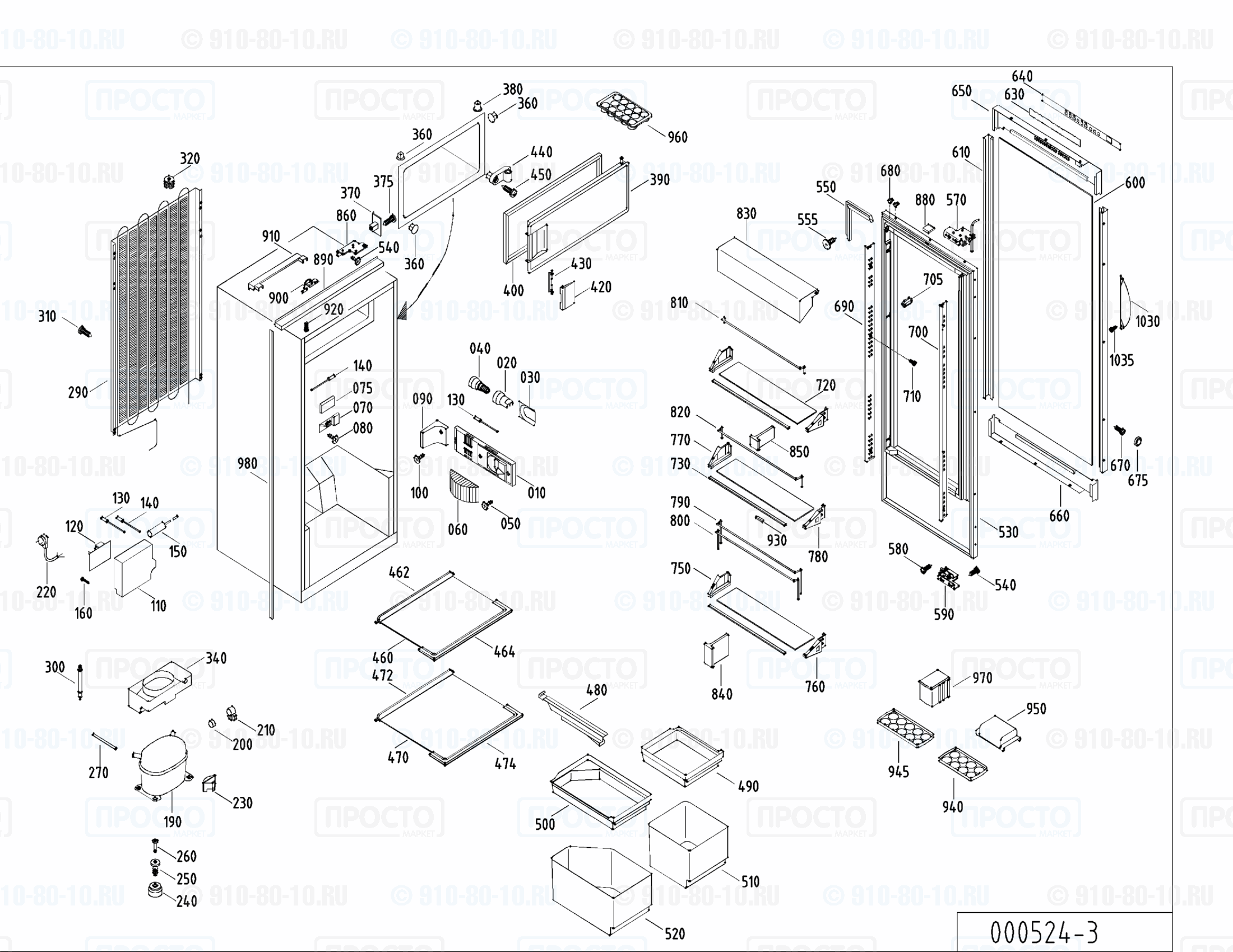 Взрыв-схема запчастей холодильника Liebherr KELl 1964-22