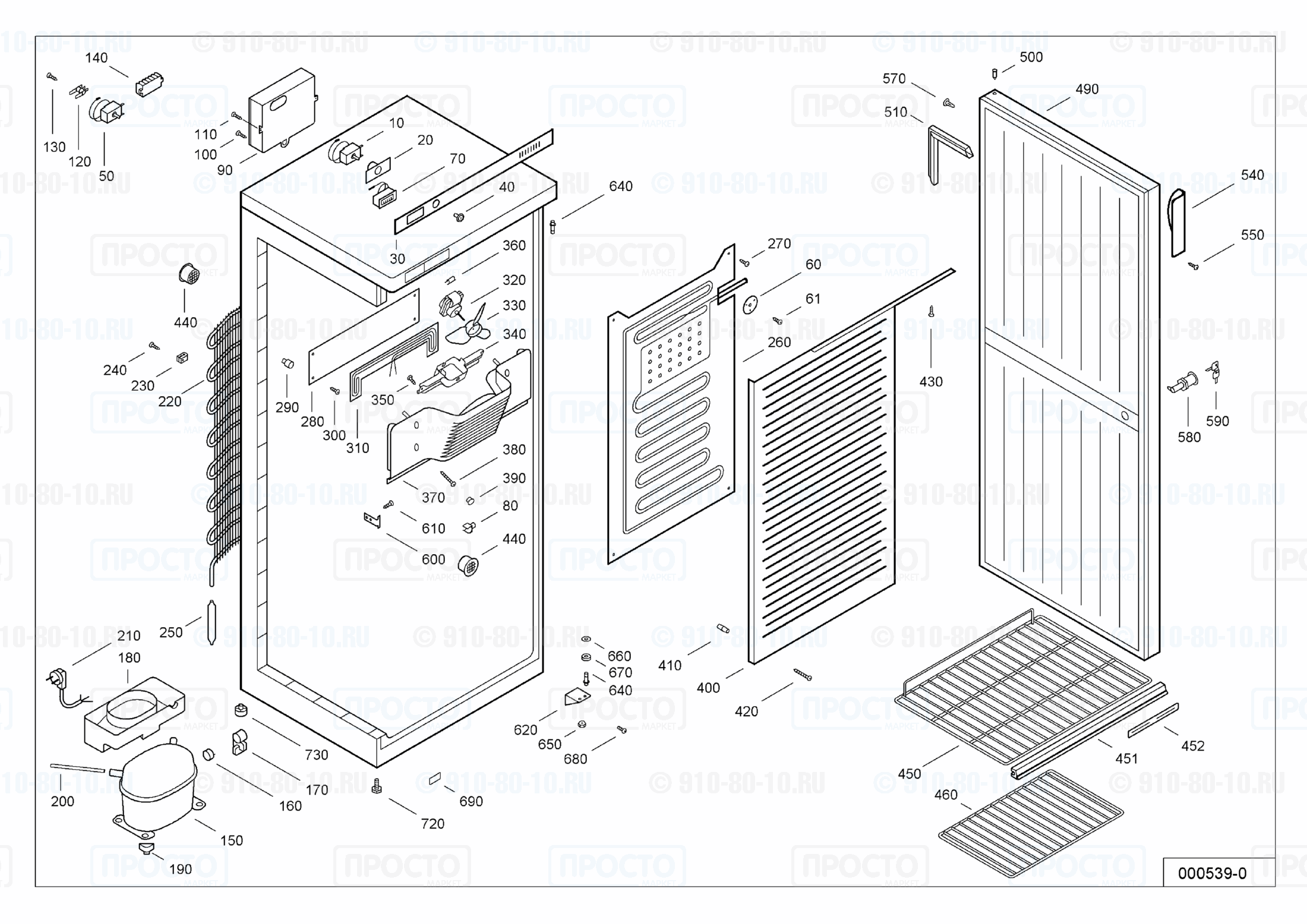 Взрыв-схема запчастей холодильника Liebherr WKSr 3200-10B