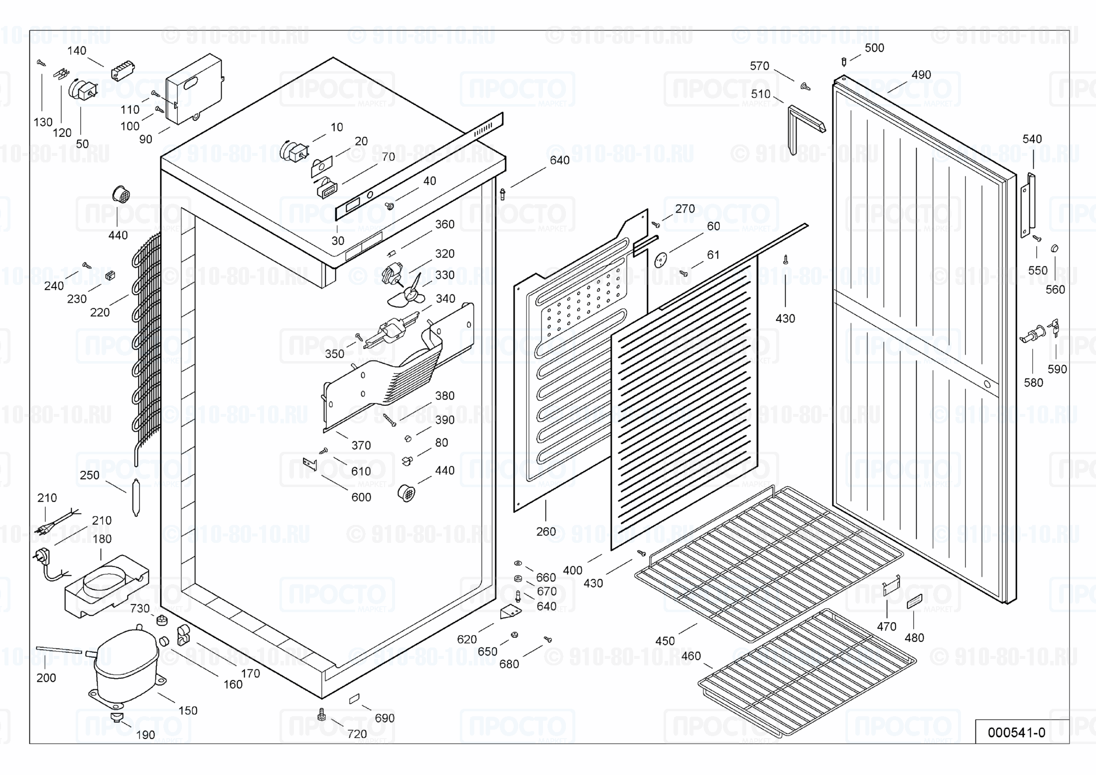 Взрыв-схема запчастей холодильника Liebherr WKSr 5700-10A