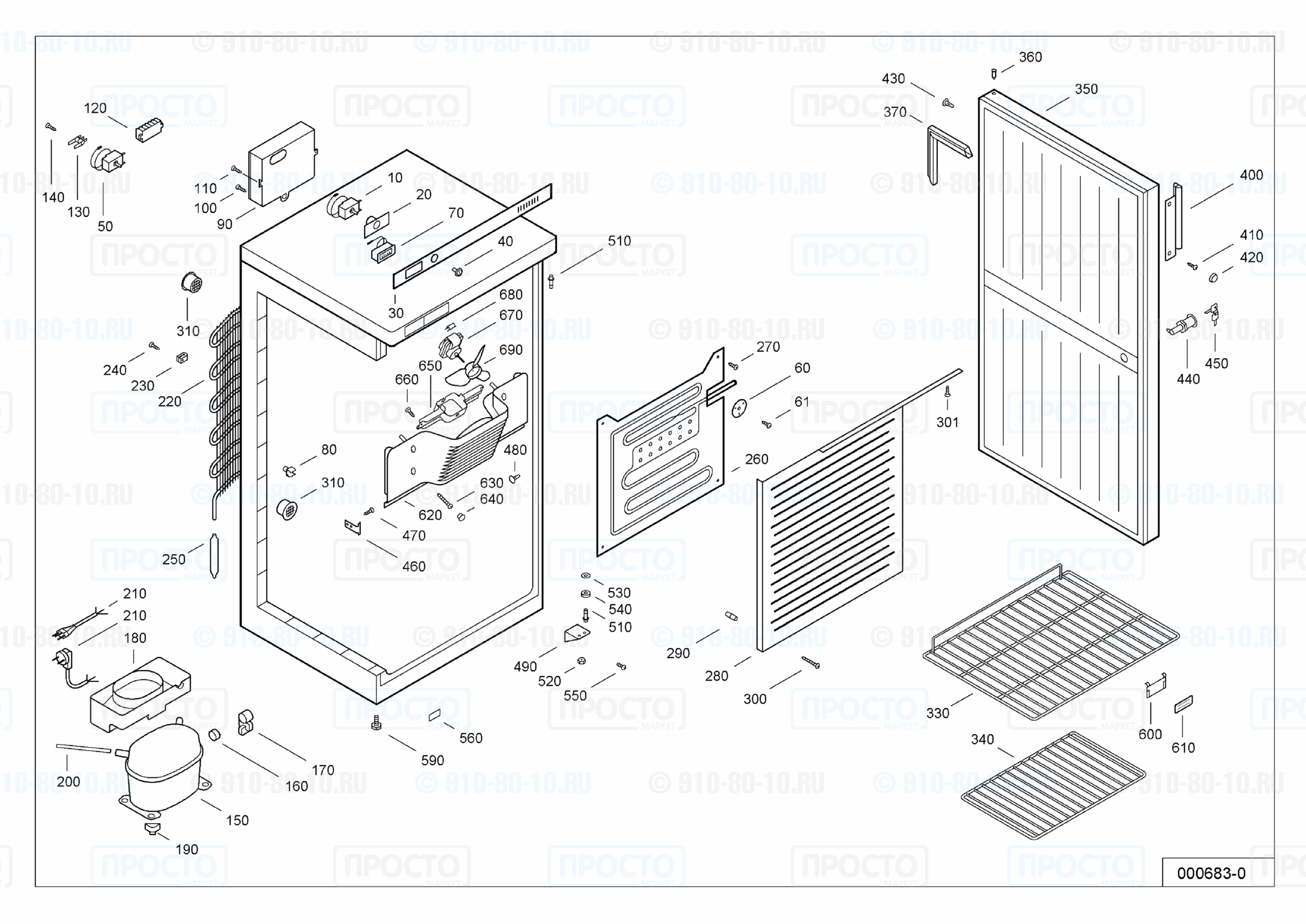 Взрыв-схема запчастей холодильника Liebherr WKSr 2400-11A