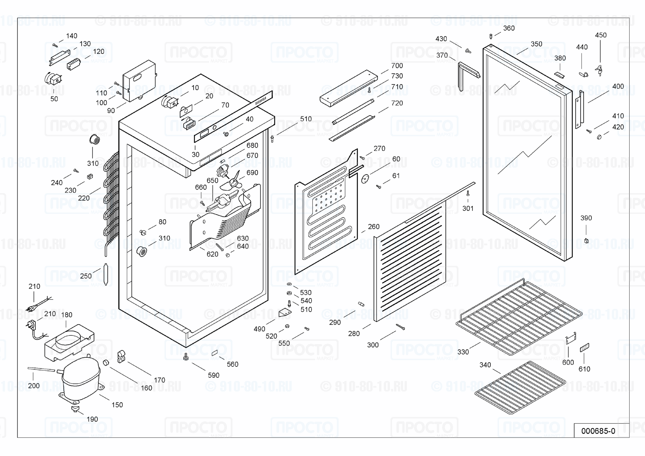 Взрыв-схема запчастей холодильника Liebherr WKSw 2402-11A