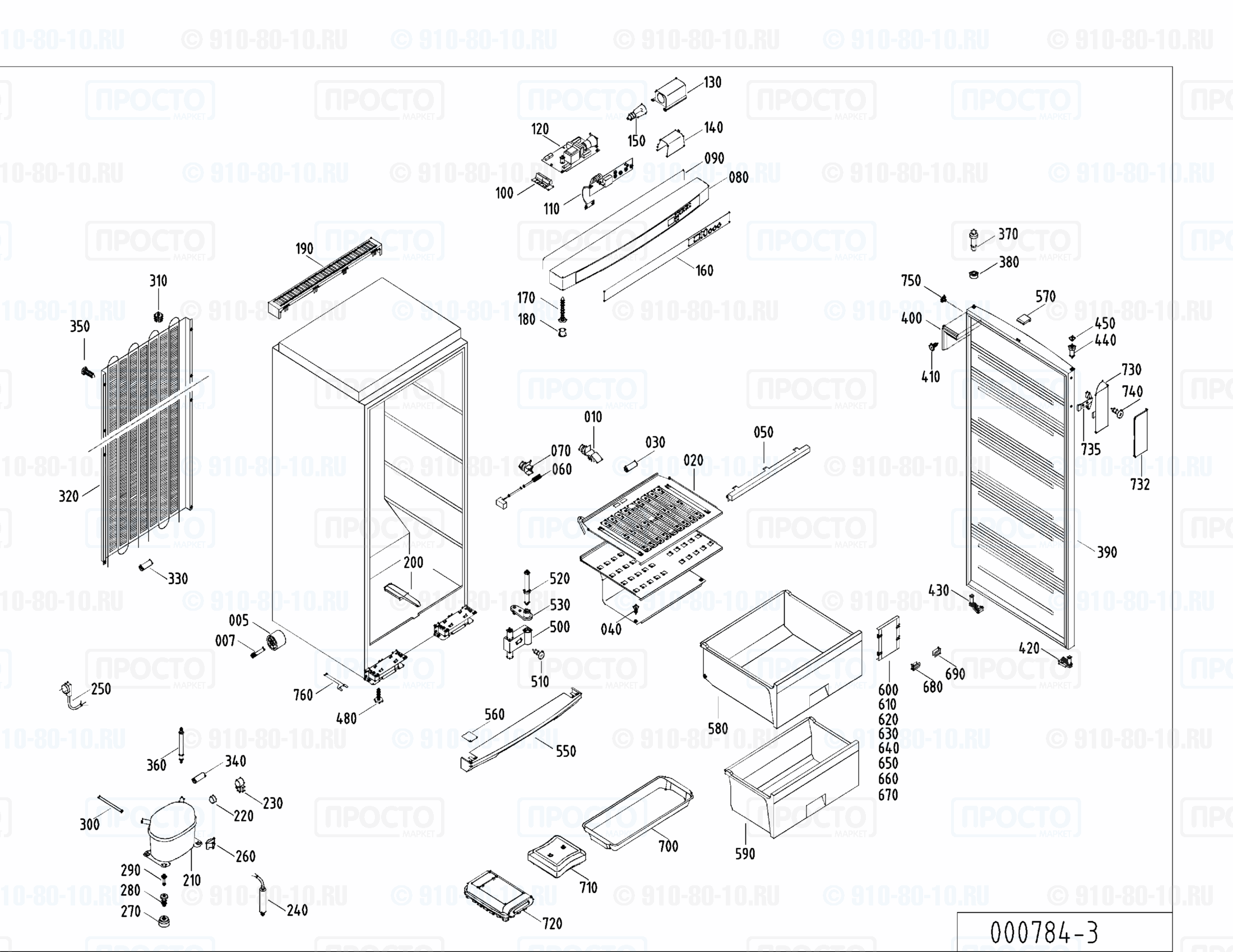 Взрыв-схема запчастей холодильника Liebherr GSS 3666-24C