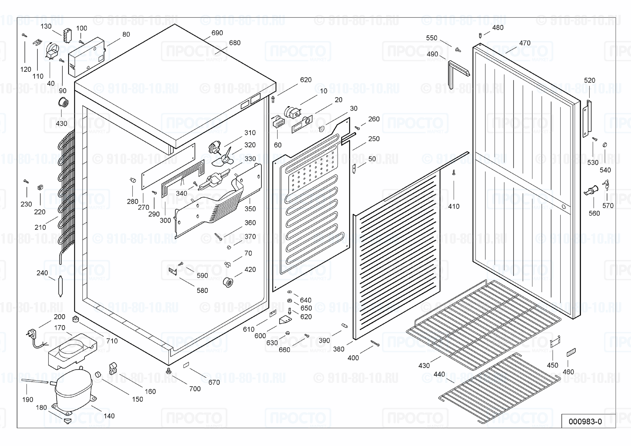 Взрыв-схема запчастей холодильника Liebherr WKSb 4700-10A