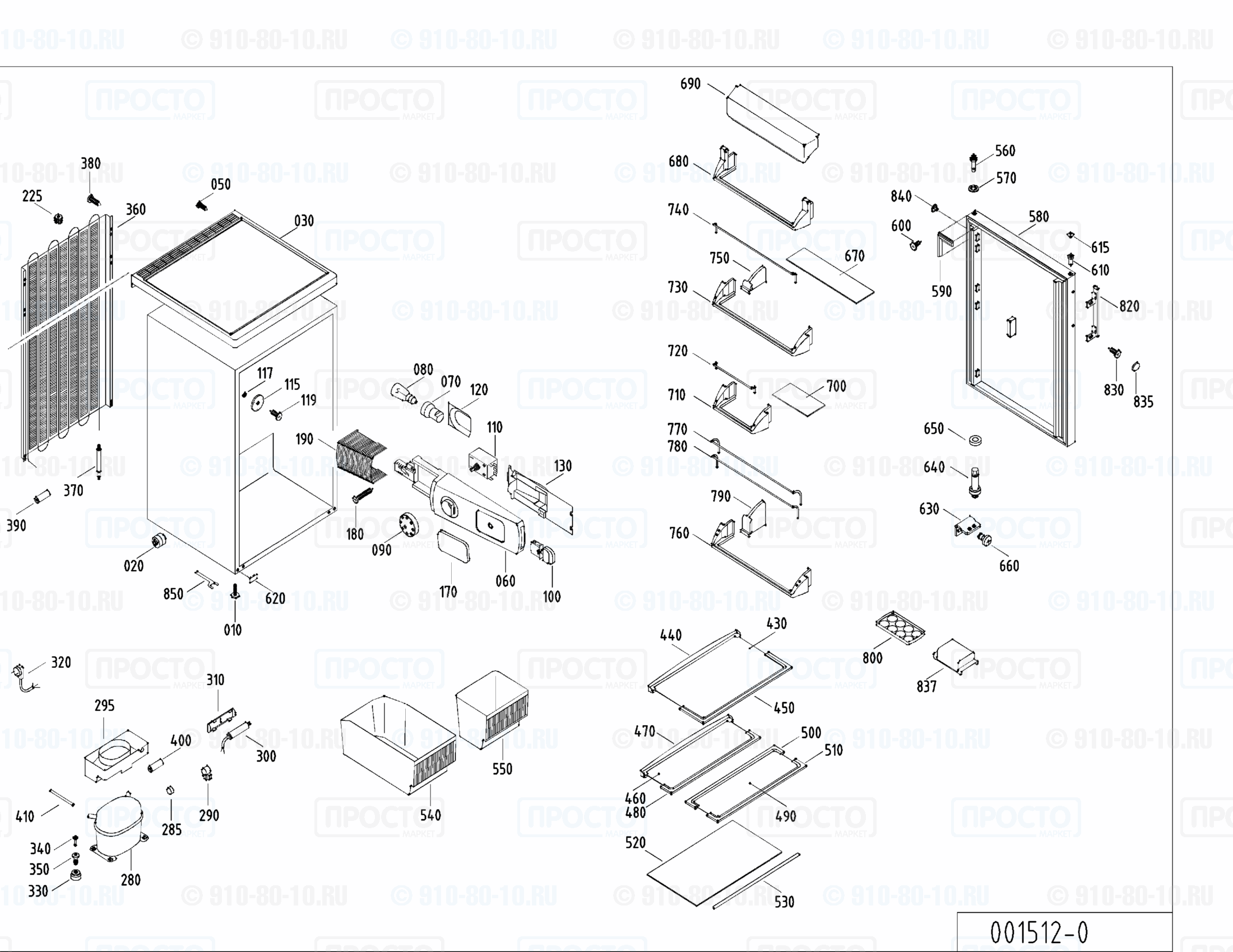 Взрыв-схема запчастей холодильника Liebherr KTP 1730-27A