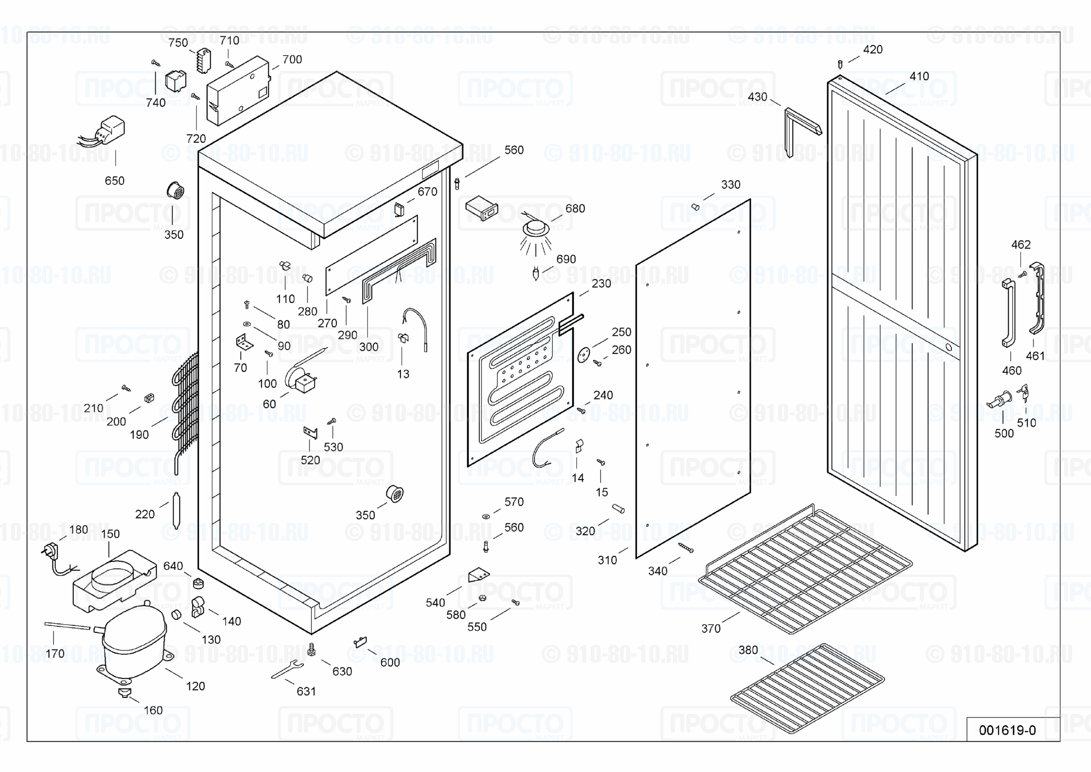 Взрыв-схема запчастей холодильника Liebherr WTSw 3200-10H