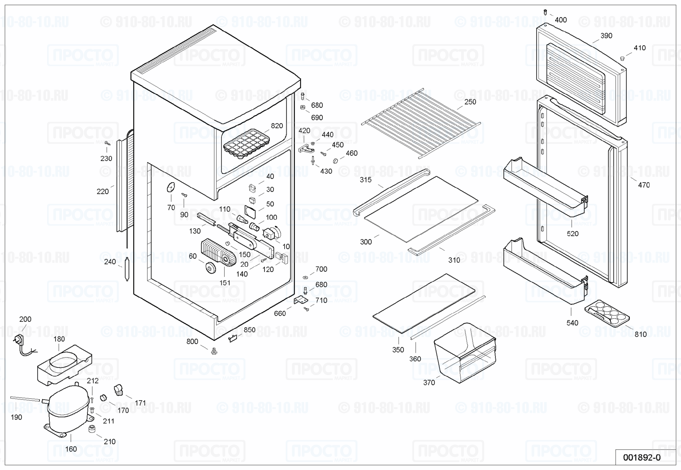 Взрыв-схема запчастей холодильника Liebherr KDS 2000-24