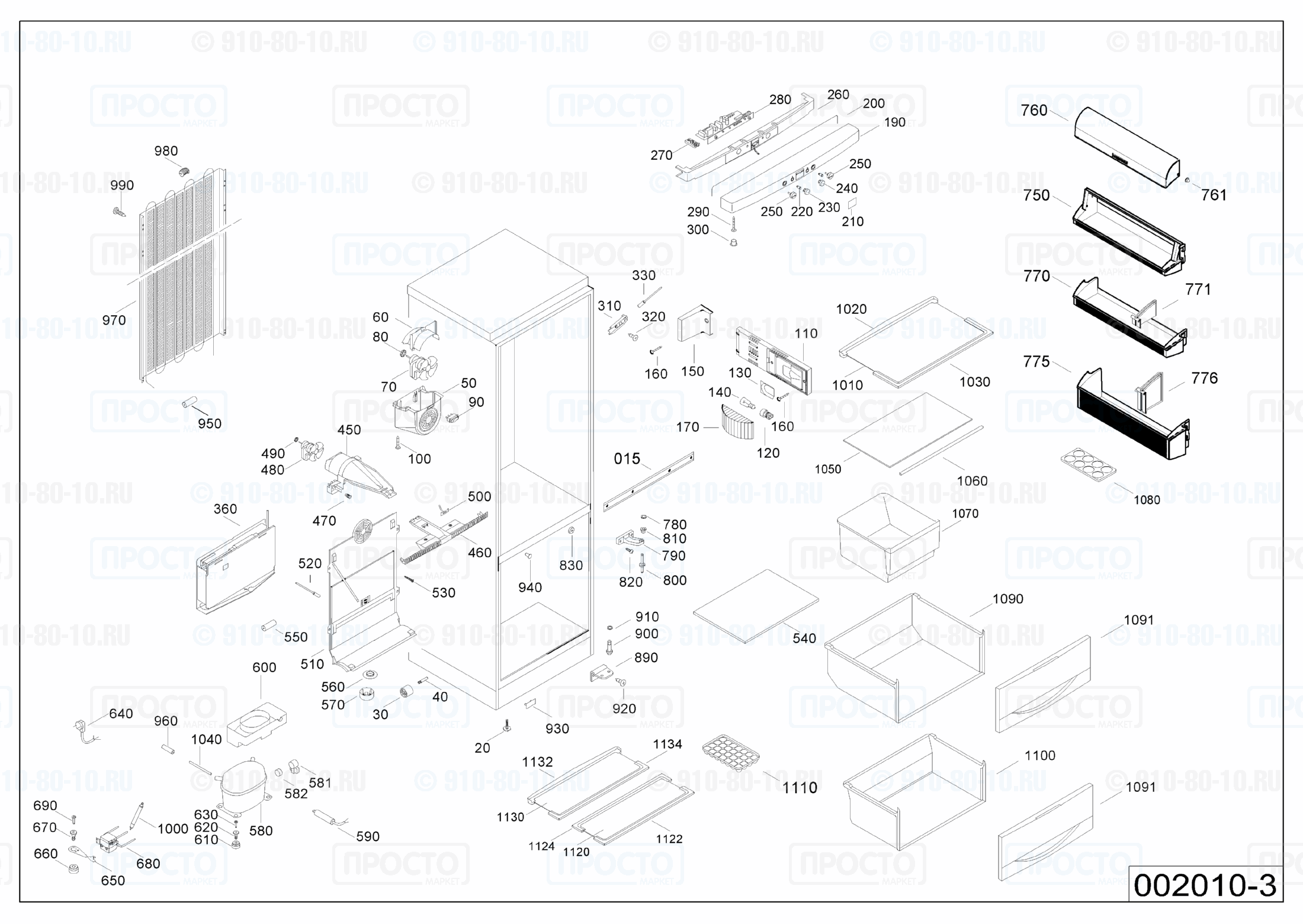 Взрыв-схема запчастей холодильника Liebherr CN 3013-20B