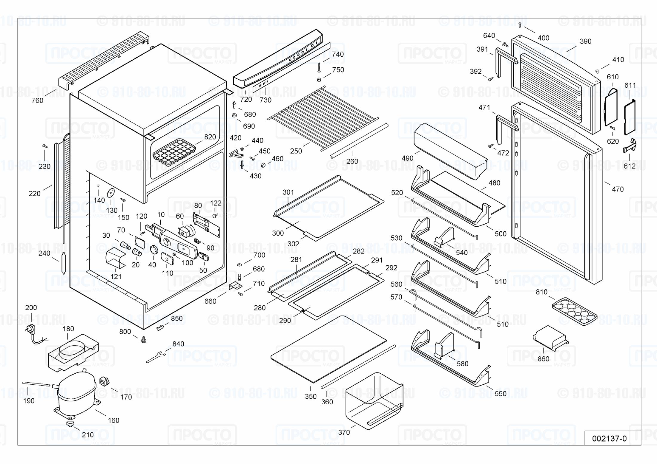 Взрыв-схема запчастей холодильника Liebherr KD 2542-26X