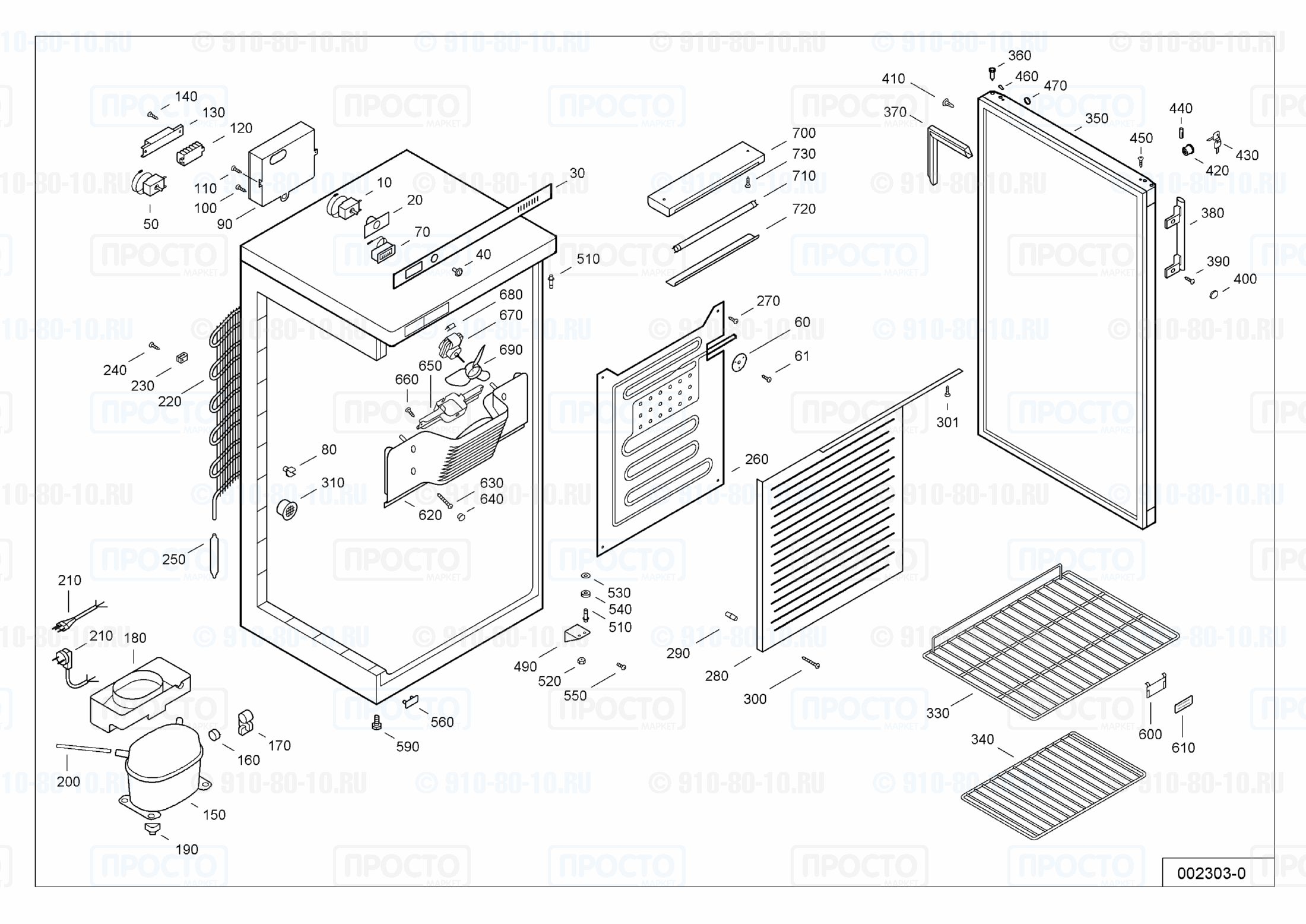 Взрыв-схема запчастей холодильника Liebherr WKSr 2402-13