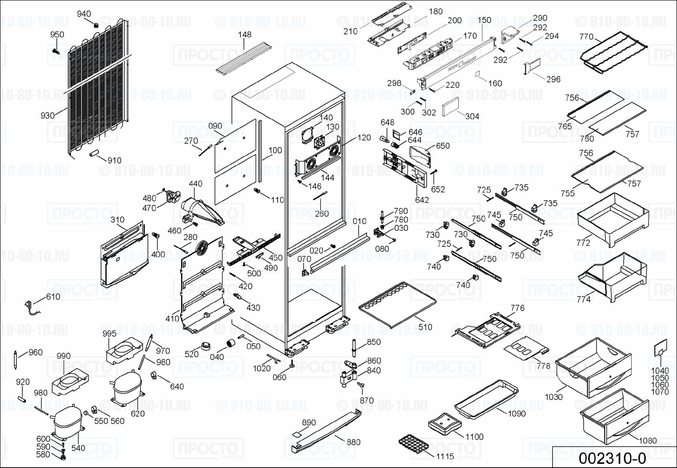 Взрыв-схема запчастей холодильника Liebherr BNes 2956-20