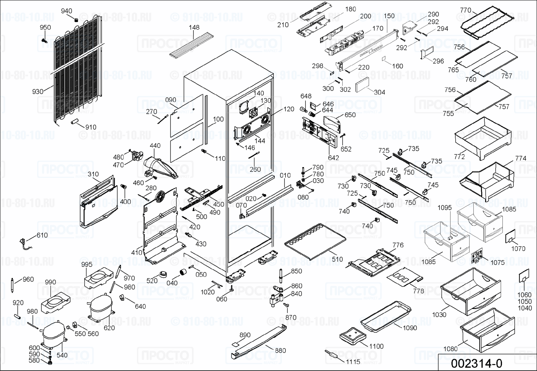 Взрыв-схема запчастей холодильника Liebherr BNes 2966-20