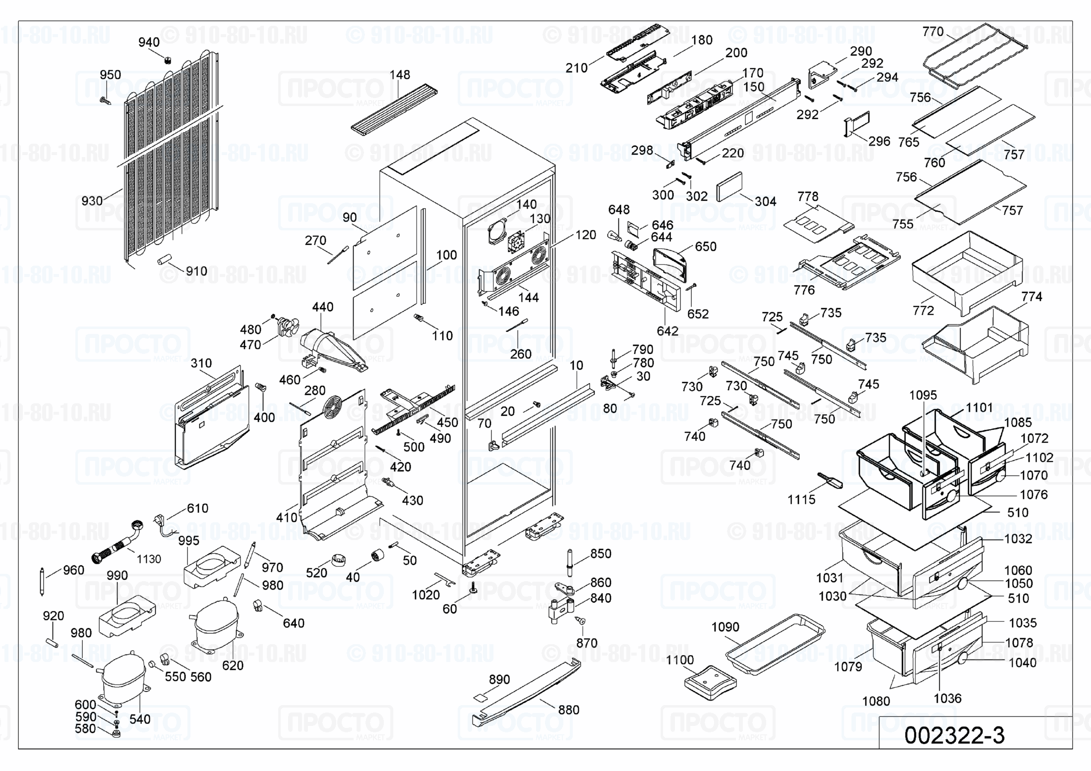 Взрыв-схема запчастей холодильника Liebherr BNes 2966-21C