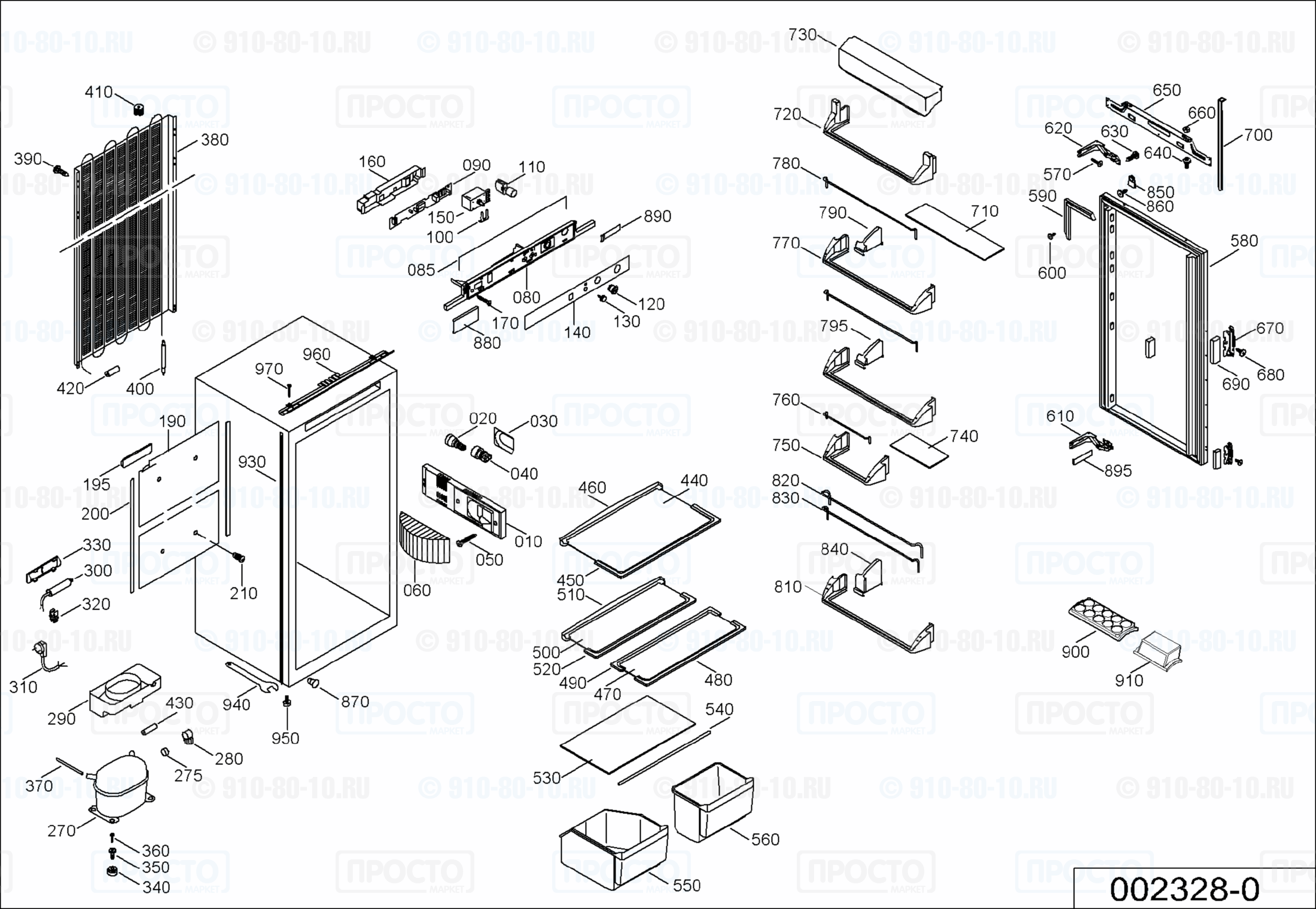 Взрыв-схема запчастей холодильника Liebherr KIPe 2340-24A