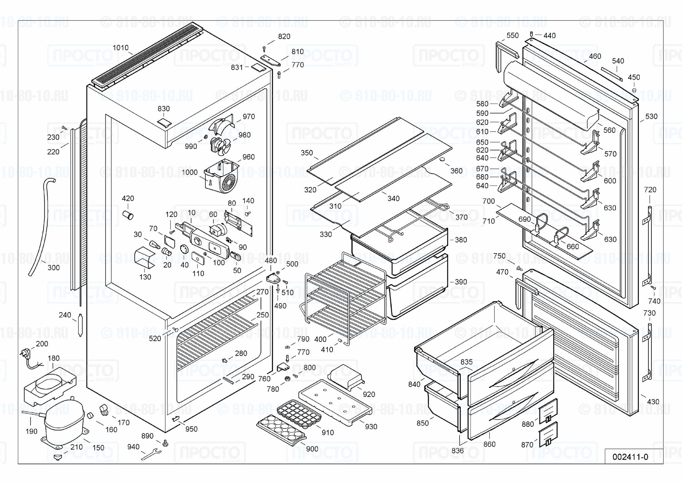 Взрыв-схема запчастей холодильника Liebherr KSDves 4642-24